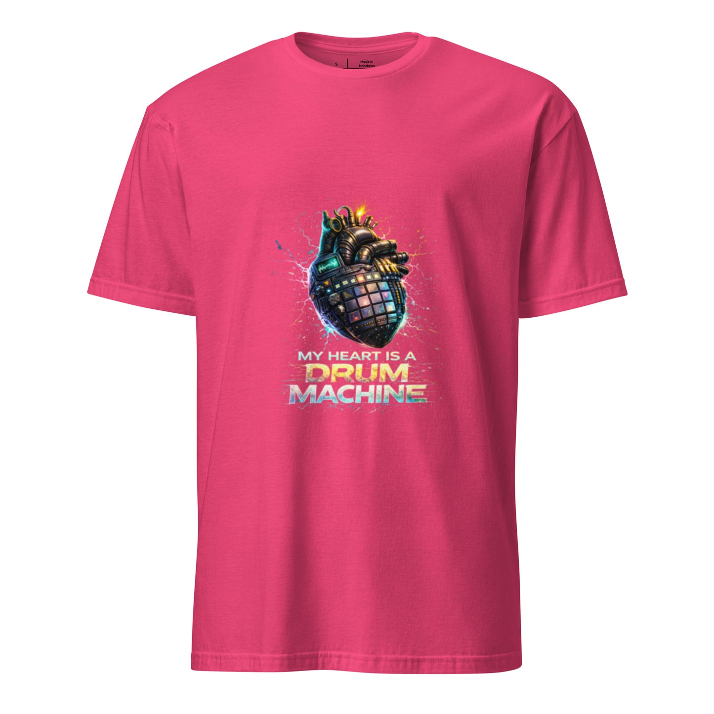 My Heart Is A Drum Machine – Cyber Rave - Short-Sleeve Unisex T-Shirt - Graphic Tee - Heliconia - Front