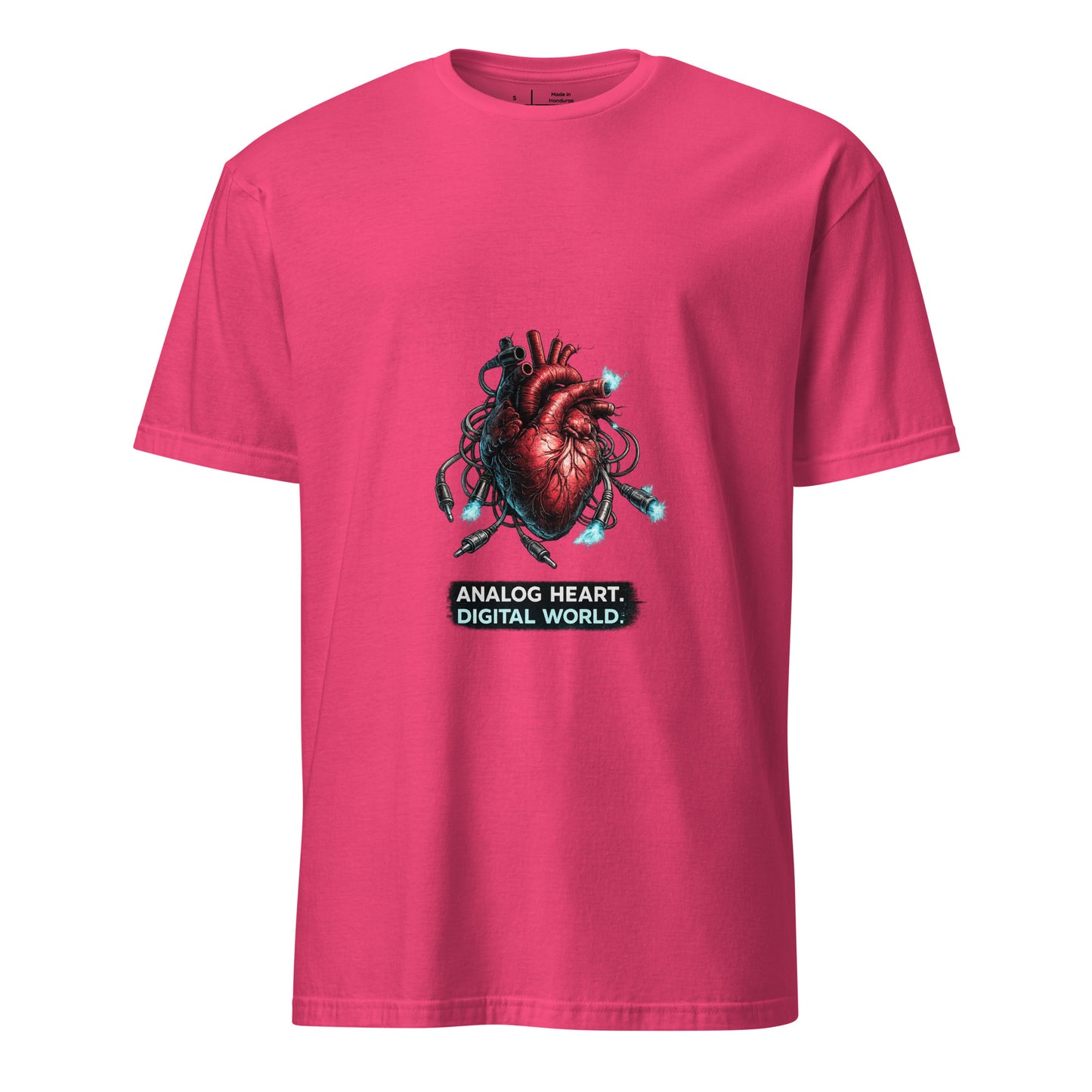 Analog Heart. Digital World. – Cyber Philosophy - Short-Sleeve Unisex T-Shirt - Graphic Tee - Heliconia - Front