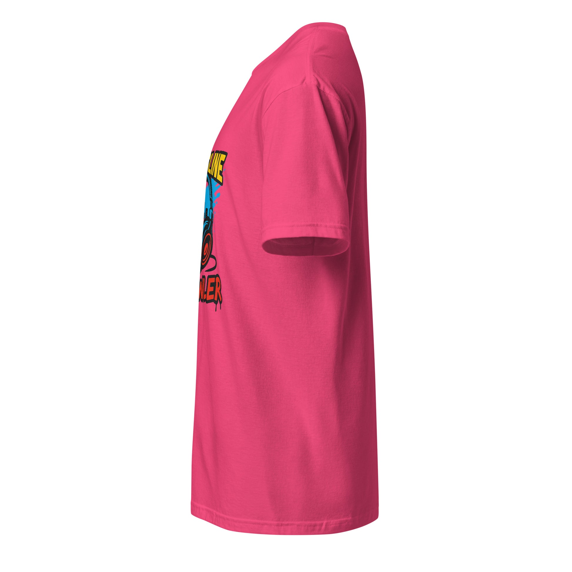 Bassline Brawler - Battle-Ready Beats - Short-Sleeve Unisex T-Shirt - Graphic Tee - Heliconia - Left side