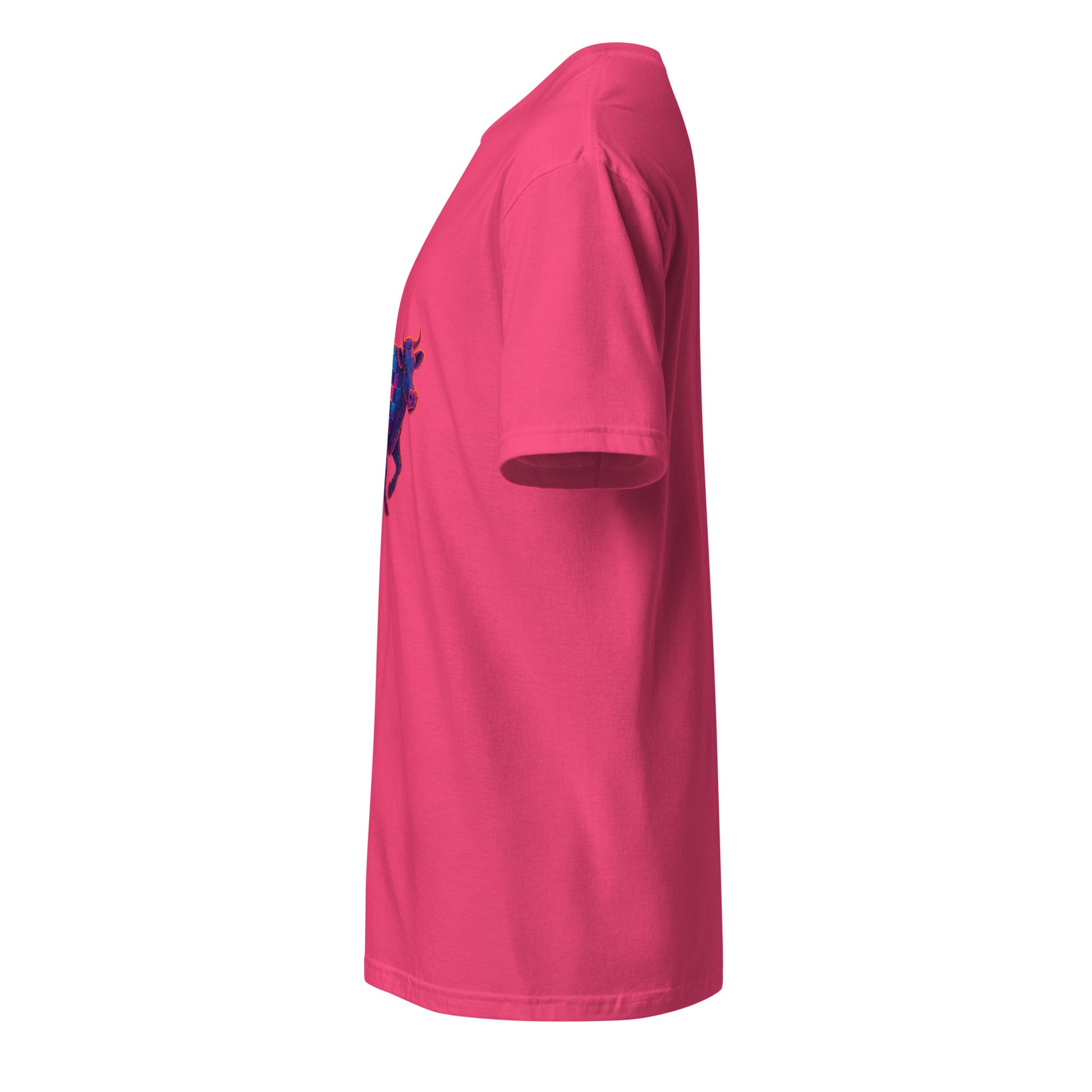 Cyber Cow – Futuristic Neon Bovine - Short-Sleeve Unisex T-Shirt - Graphic Tee - Heliconia - Left side