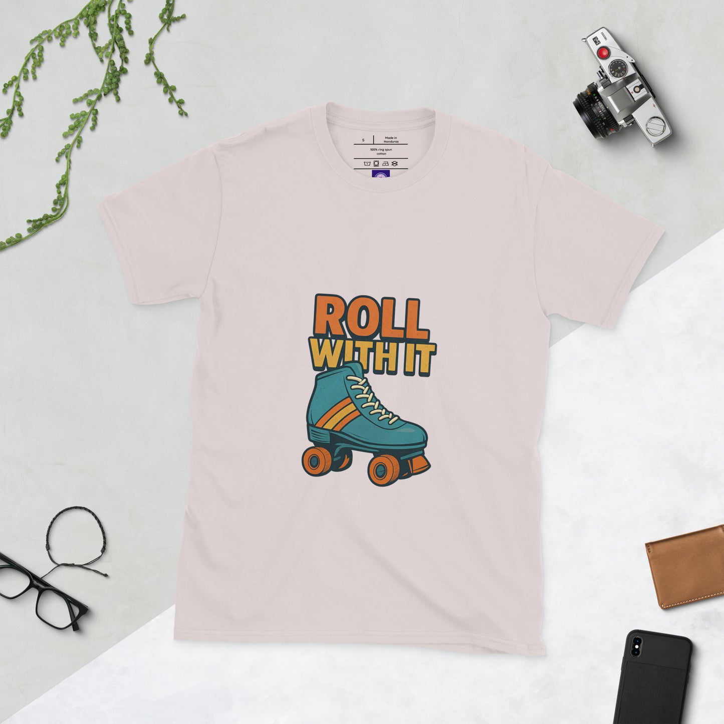 Roll With It - Retro Roller Skate Vibes - Short-Sleeve Unisex T-Shirt - Graphic Tee - Ice Grey - Front