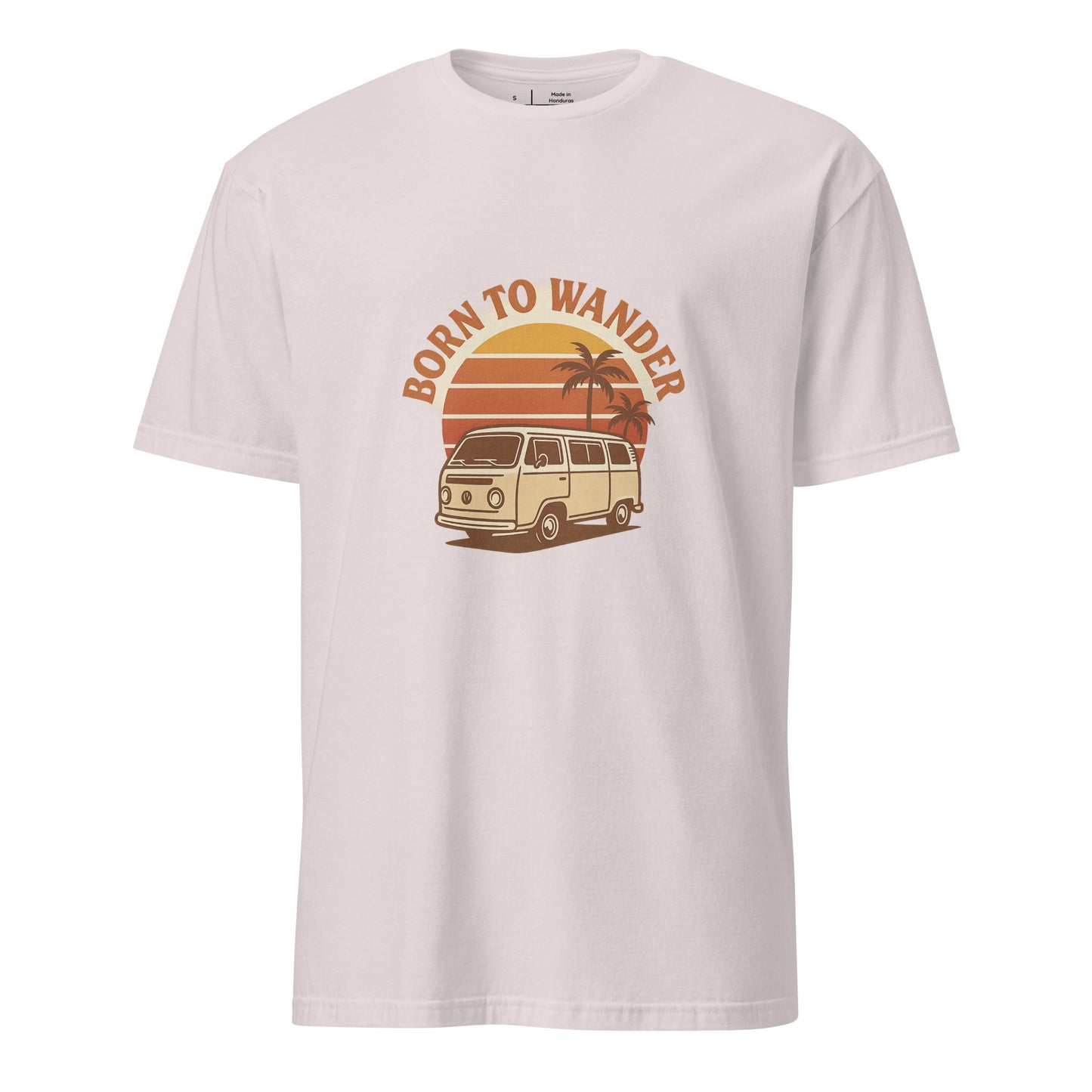 Born To Wander – Sunset Camper Edition - Short-Sleeve Unisex T-Shirt - Graphic Tee - Ice Grey - Front