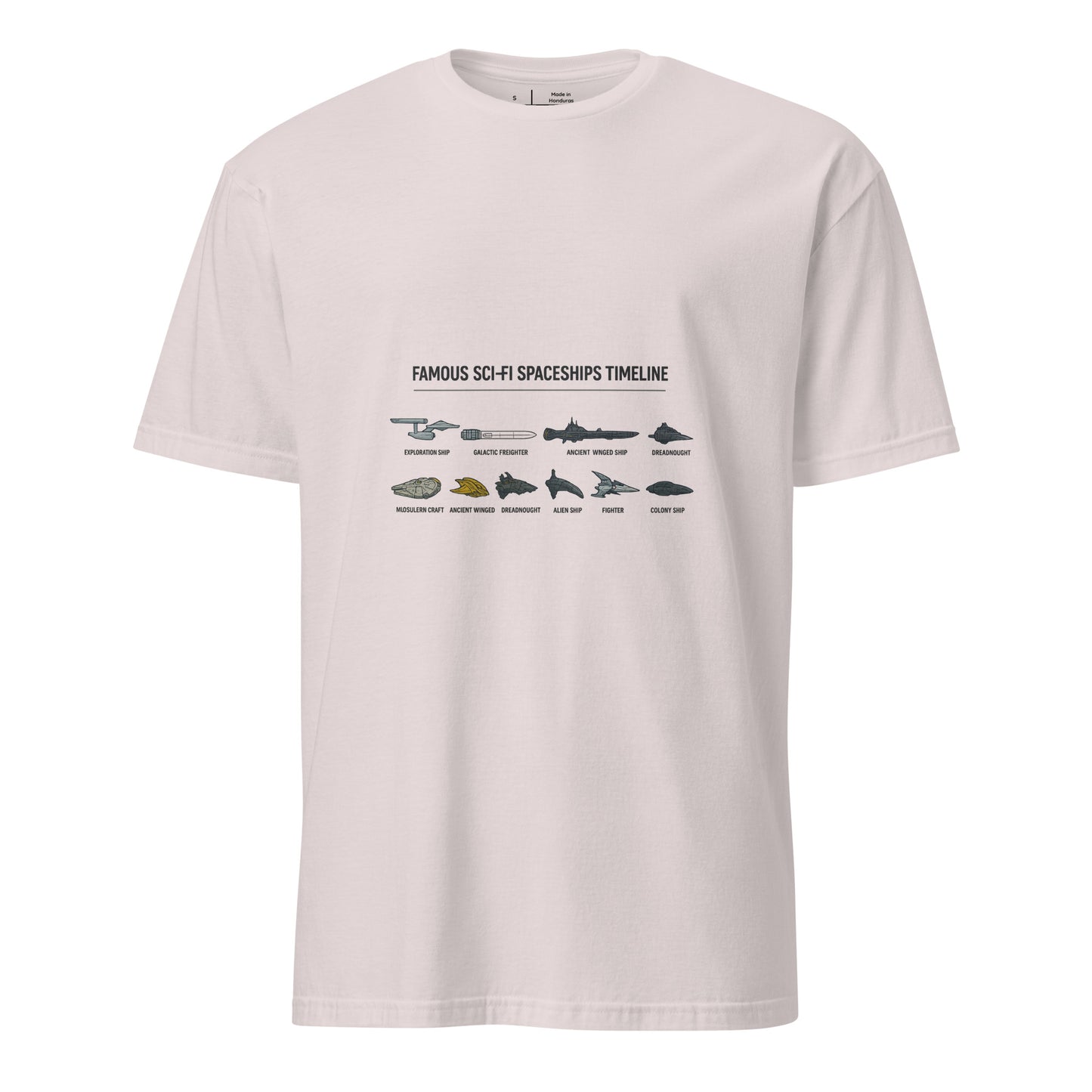 Famous Sci-Fi Starships Timeline – Legendary Vessels - Short-Sleeve Unisex T-Shirt - Graphic Tee -
Ice Grey - Front