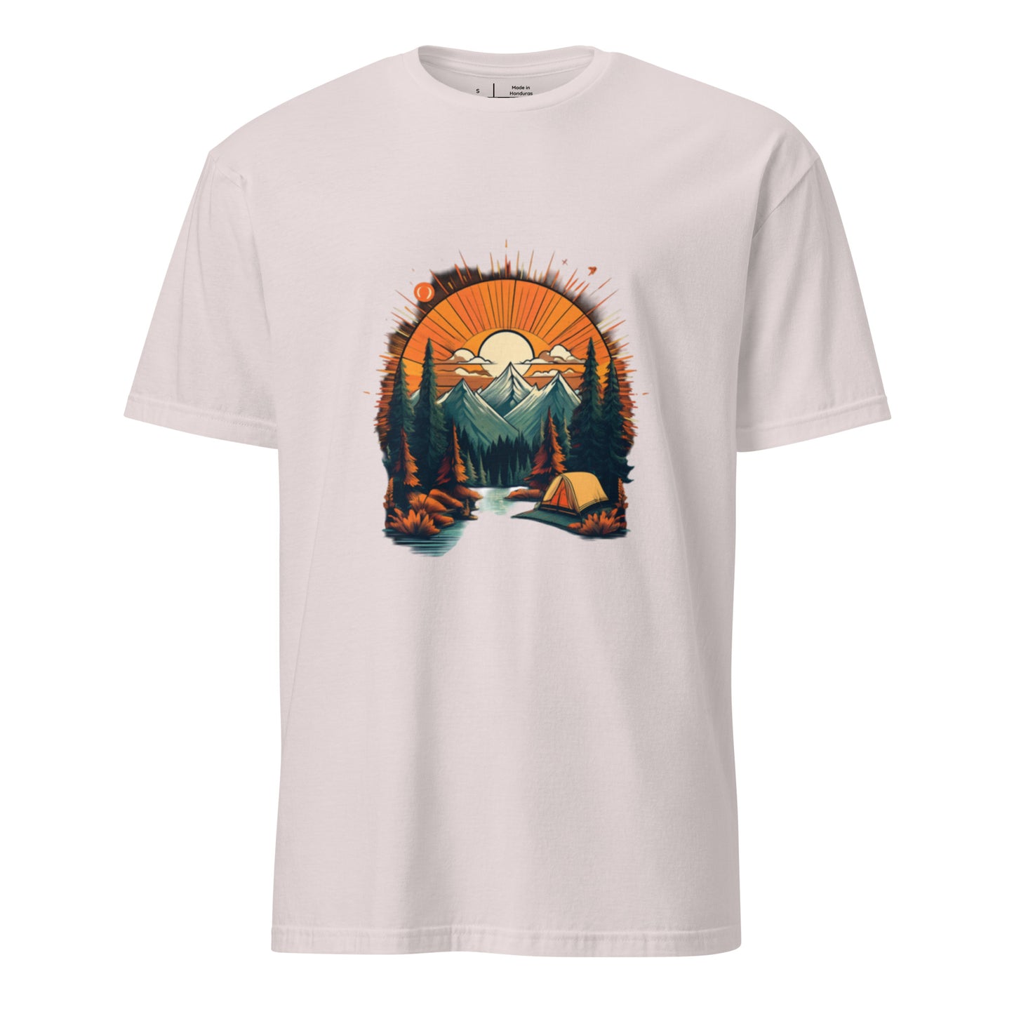 Golden Sunset Camping Escape – Adventure - Short-Sleeve Unisex T-Shirt - Graphic Tee - Ice Grey - Front