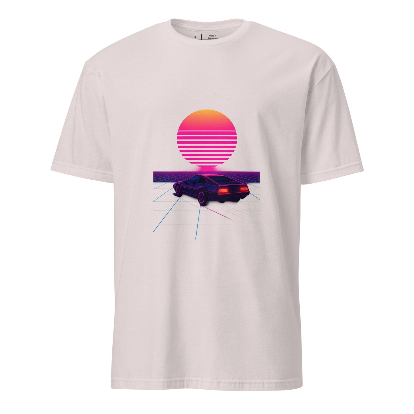 Retro Cyber Car – Neon Drive - Short-Sleeve Unisex T-Shirt - Graphic Tee - Ice Grey - Front