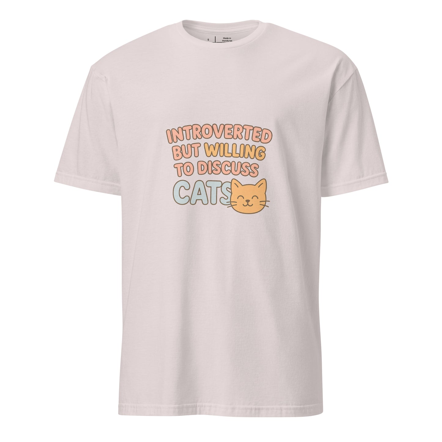 Introverted But Willing To Discuss Cats – Cozy Cat Lovers - Short-Sleeve Unisex T-Shirt - Graphic Tee - Ice Grey - Front