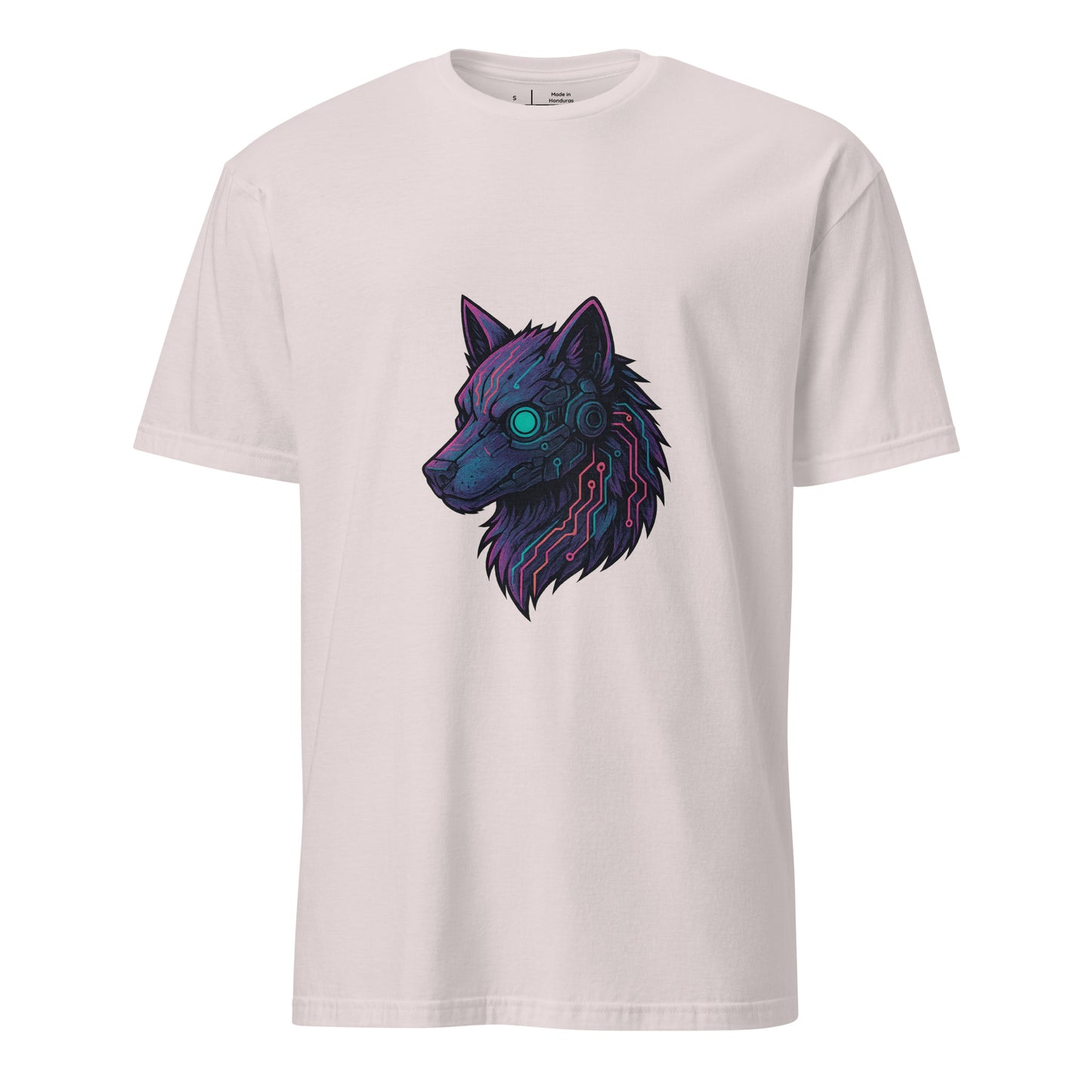 Cyber Wolf – Neon Sentinel - Short-Sleeve Unisex T-Shirt - Graphic Tee - Ice Grey - Front