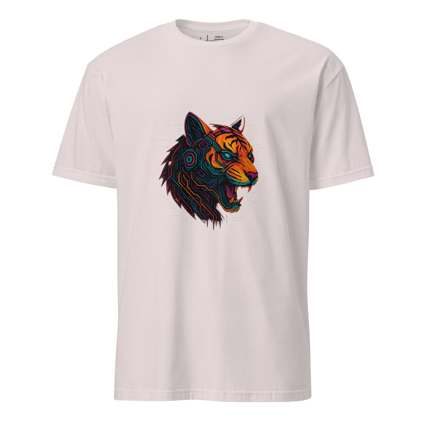 Cyber Tiger – Neon Predator - Short-Sleeve Unisex T-Shirt - Graphic Tee - Ice Grey - Front