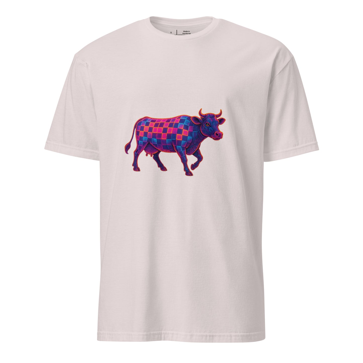 Cyber Cow – Futuristic Neon Bovine - Short-Sleeve Unisex T-Shirt - Graphic Tee - Ice Grey - Front