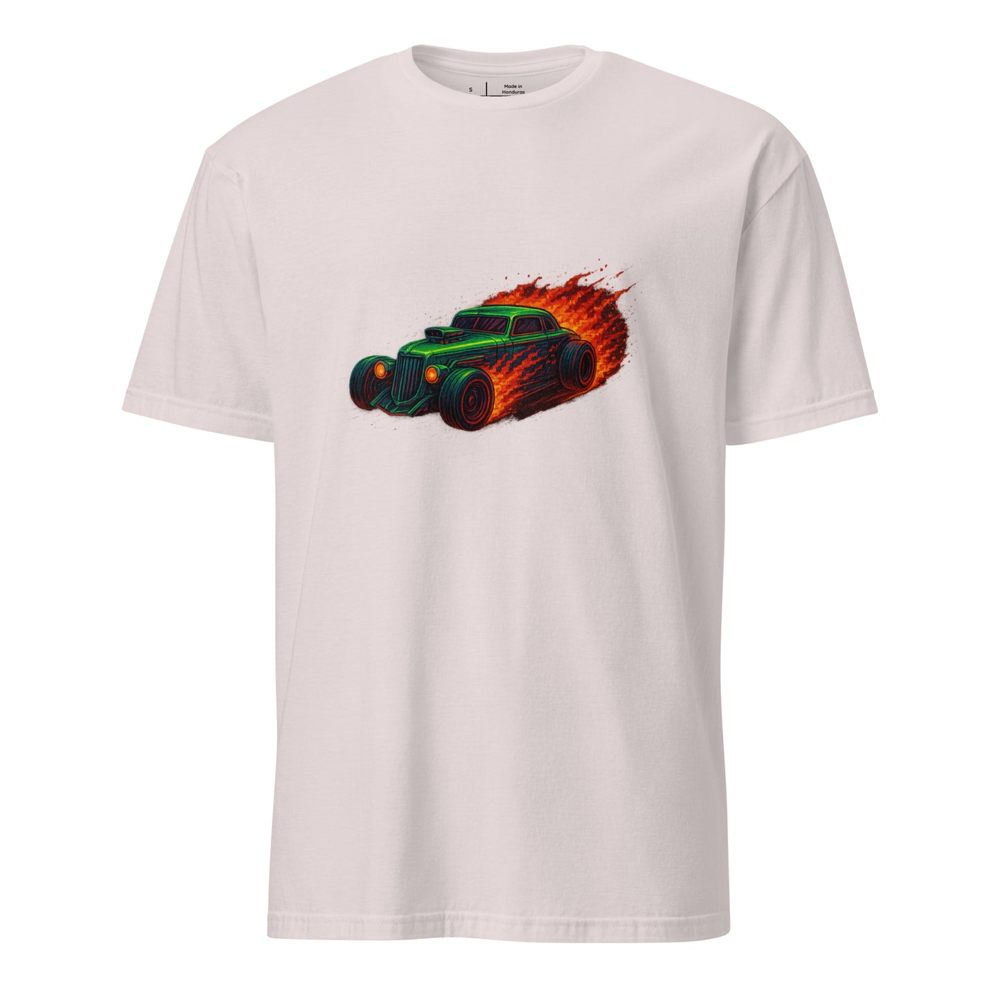 Pixel Hot Rod – Retro Fire Meets Digital - Short-Sleeve Unisex T-Shirt - Graphic Tee - Ice Grey - Front