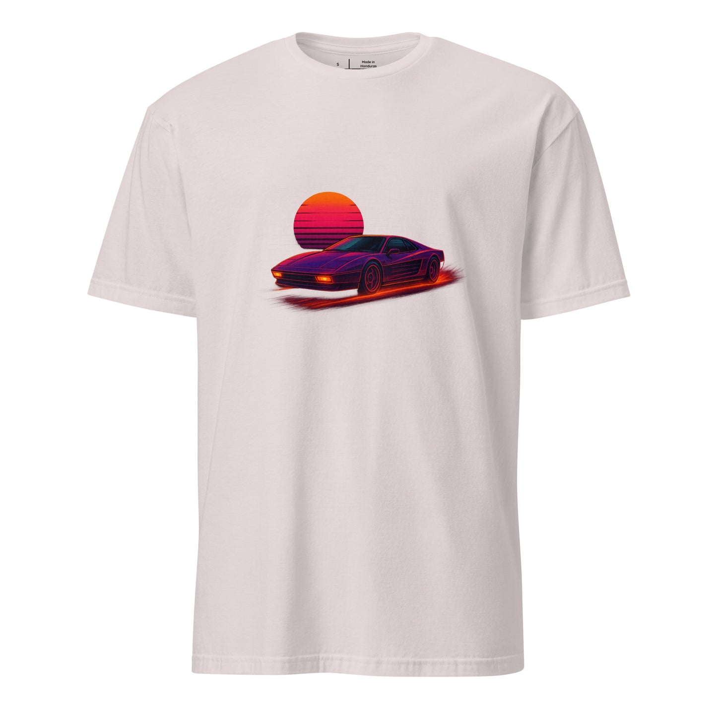 Synthwave Supercar – Race Into The Neon Future - Short-Sleeve Unisex T-Shirt - Graphic Tee - Ice Grey - Front