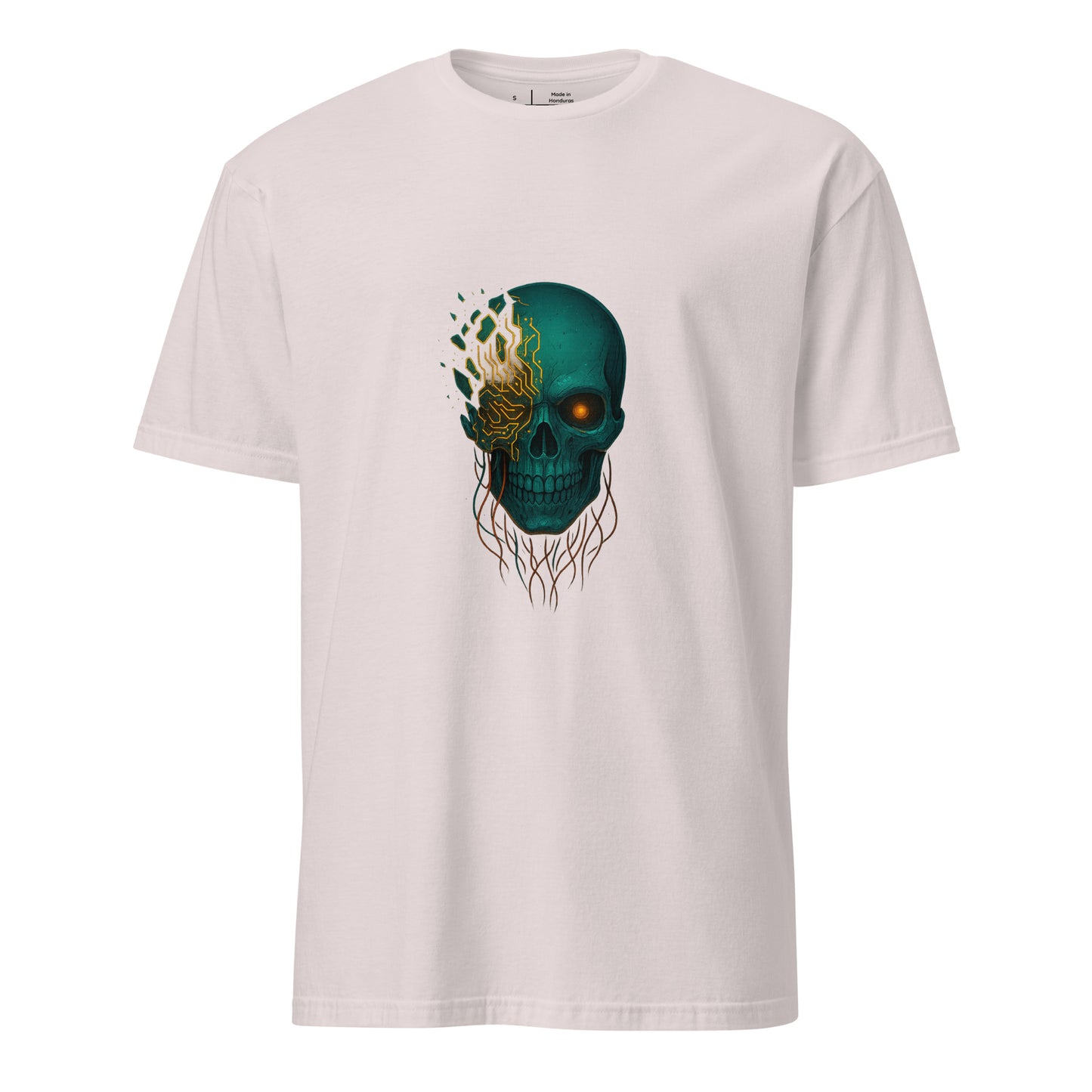 Astral Hacker Skull – Circuit Fractured - Short-Sleeve Unisex T-Shirt - Graphic Tee - Ice Grey - Front