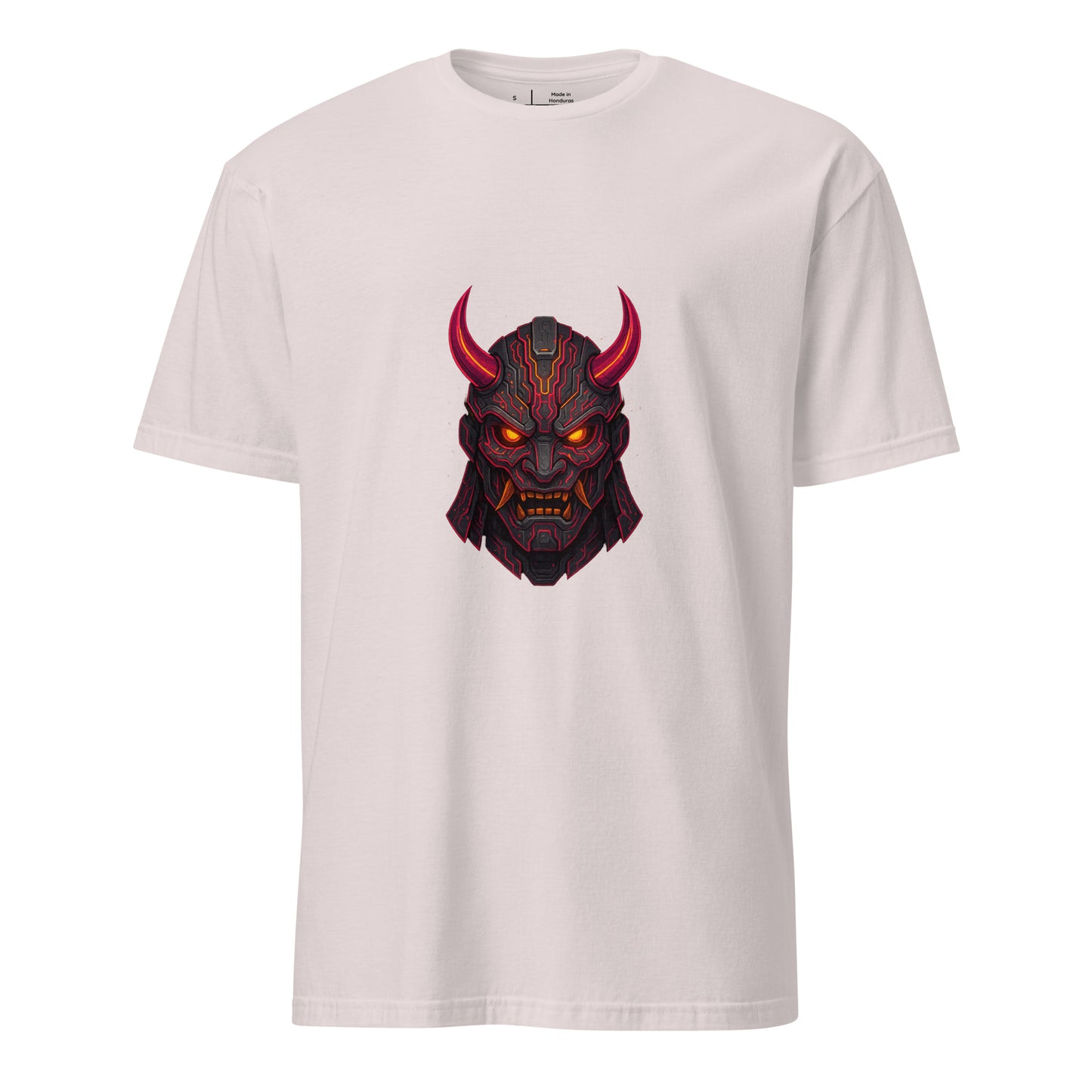 Galactic Samurai Mask – Cyber Oni - Short-Sleeve Unisex T-Shirt - Graphic Tee - Ice Grey - Front