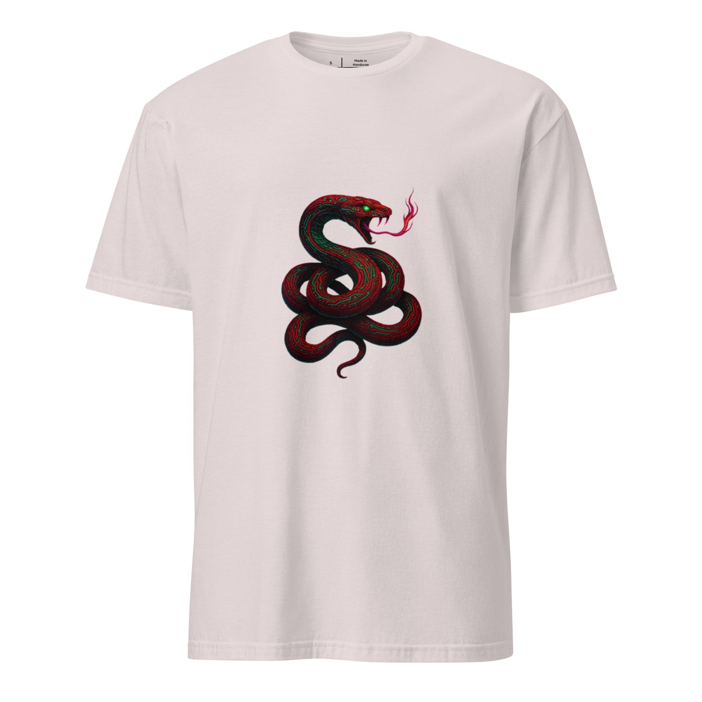 Circuit Serpent – Neon Tech Snake - Short-Sleeve Unisex T-Shirt - Graphic Tee - Ice Grey - Front