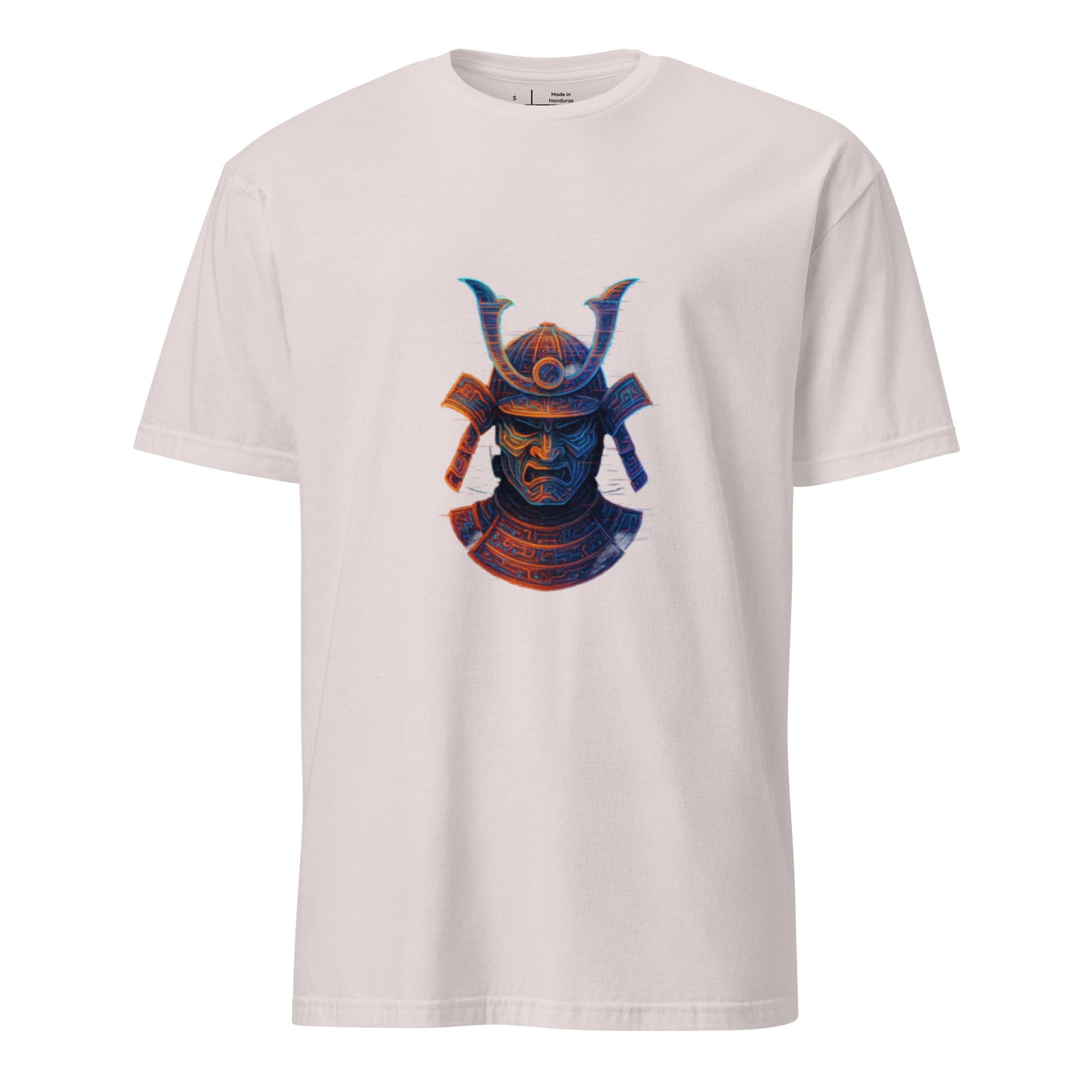 Holographic Samurai Helmet – Neon Warrior - Short-Sleeve Unisex T-Shirt - Graphic Tee - Ice Grey - Front