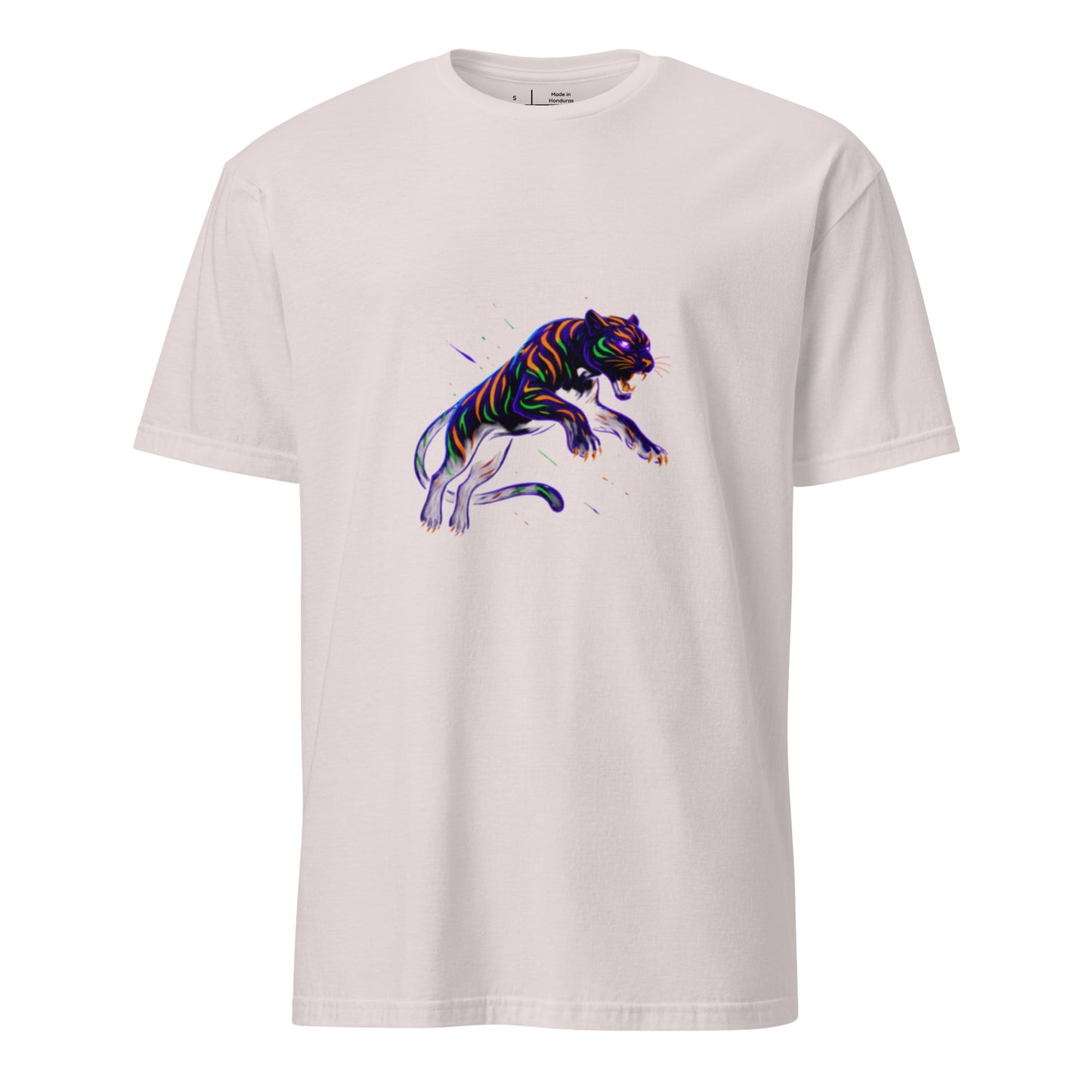 Rave Panther – Neon Tribal Predator - Short-Sleeve Unisex T-Shirt - Graphic Tee - Ice Grey - Front