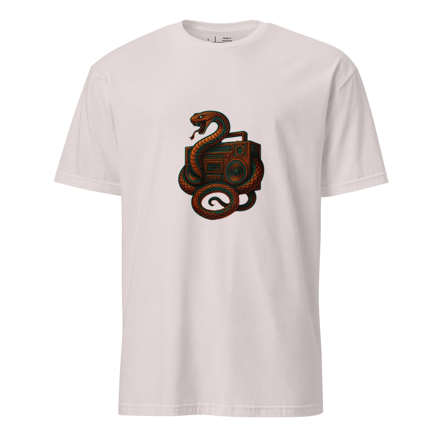 Bassline Serpent – Snake & Soundwaves - Short-Sleeve Unisex T-Shirt - Graphic Tee - Ice Grey - Front