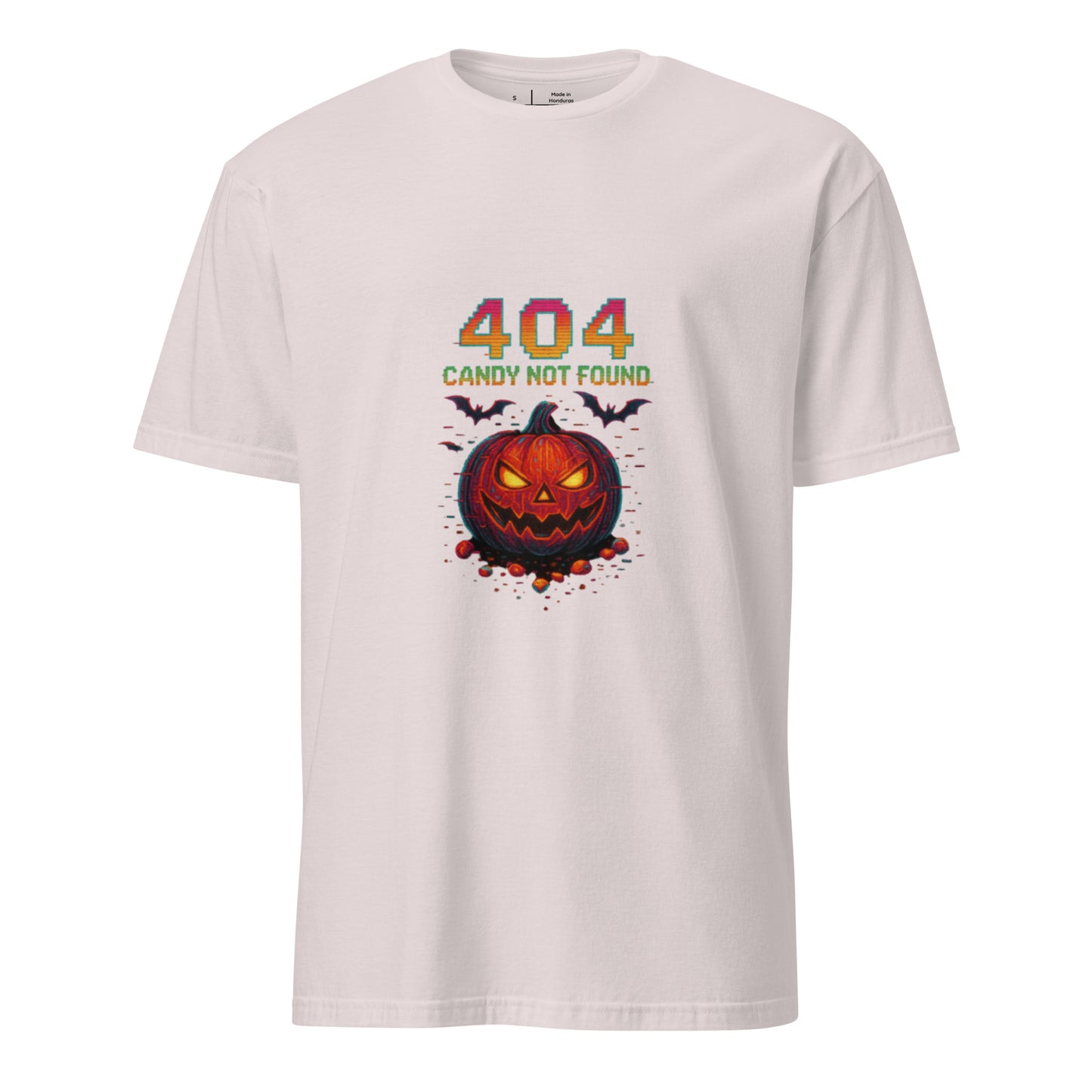 404 Candy Not Found – Cyberpunk Pumpkin Glitch - Short-Sleeve Unisex T-Shirt - Graphic Tee - Ice Grey - Front