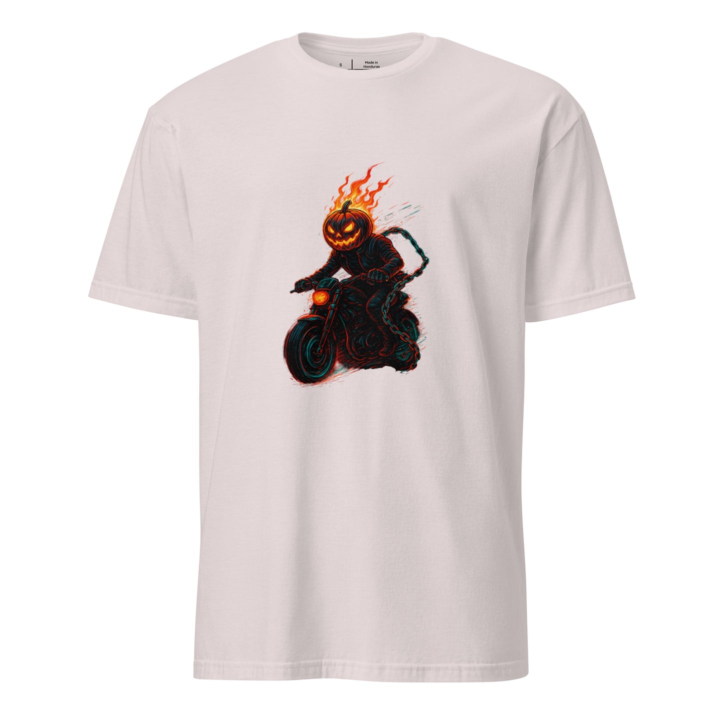 Cyber Pumpkin Rider – Futuristic Neon Halloween - Short-Sleeve Unisex T-Shirt - Graphic Tee - Ice Grey - Front
