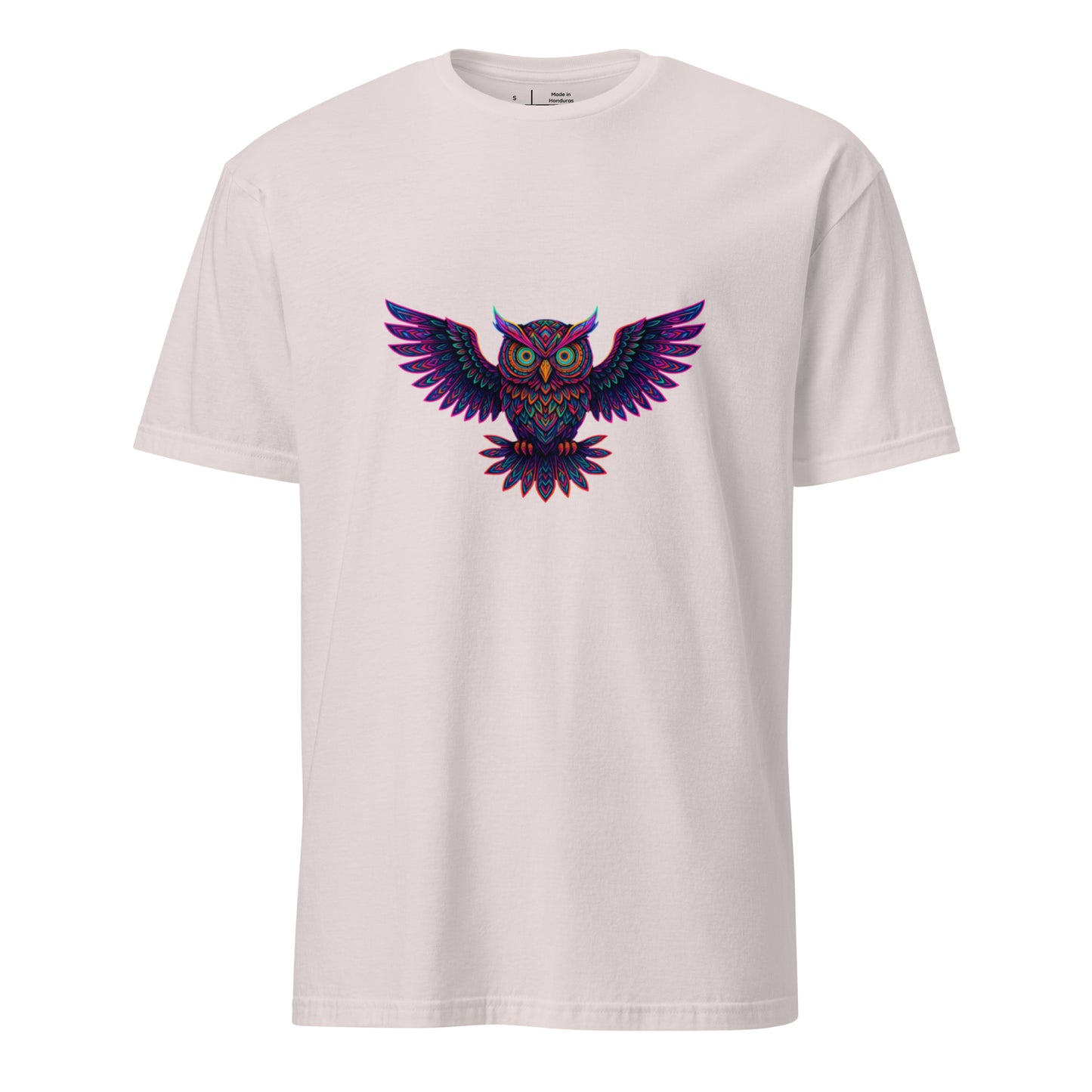 Psychedelic Owl – Trippy Neon Vision - Short-Sleeve Unisex T-Shirt - Graphic Tee - Ice Grey - Front