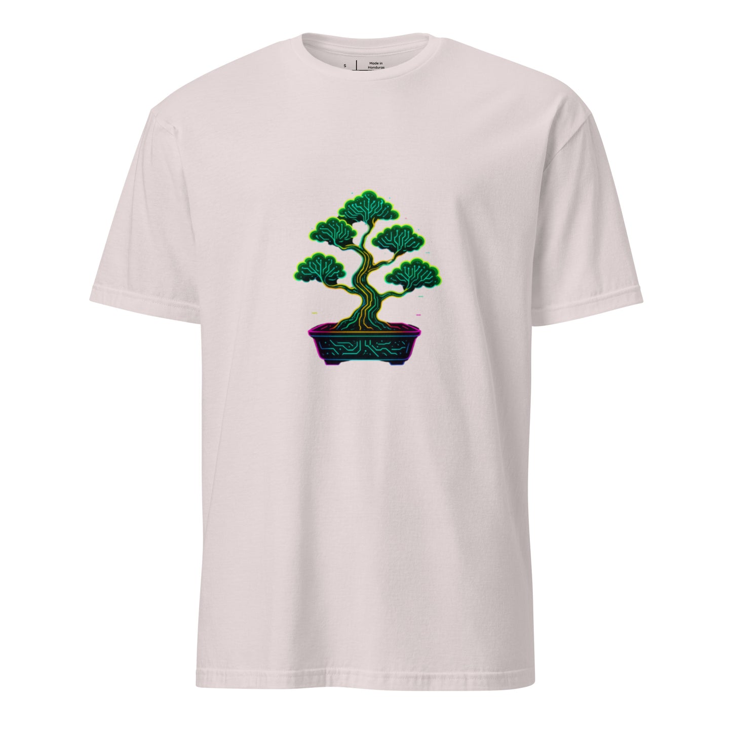 Cyber Bonsai – Neon Nature Fusion - Short-Sleeve Unisex T-Shirt - Graphic Tee - Ice Grey - Front