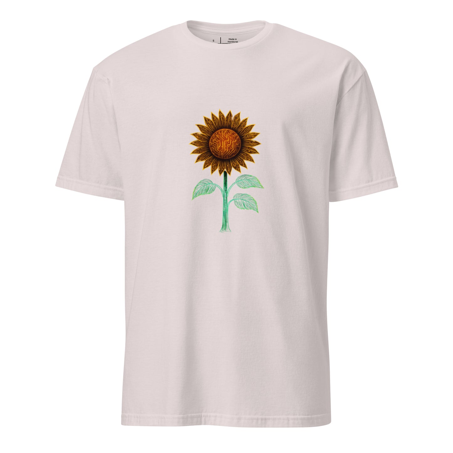 Circuitry Sunflower – Neon Tech Bloom - Short-Sleeve Unisex T-Shirt - Graphic Tee - Ice Grey - Front