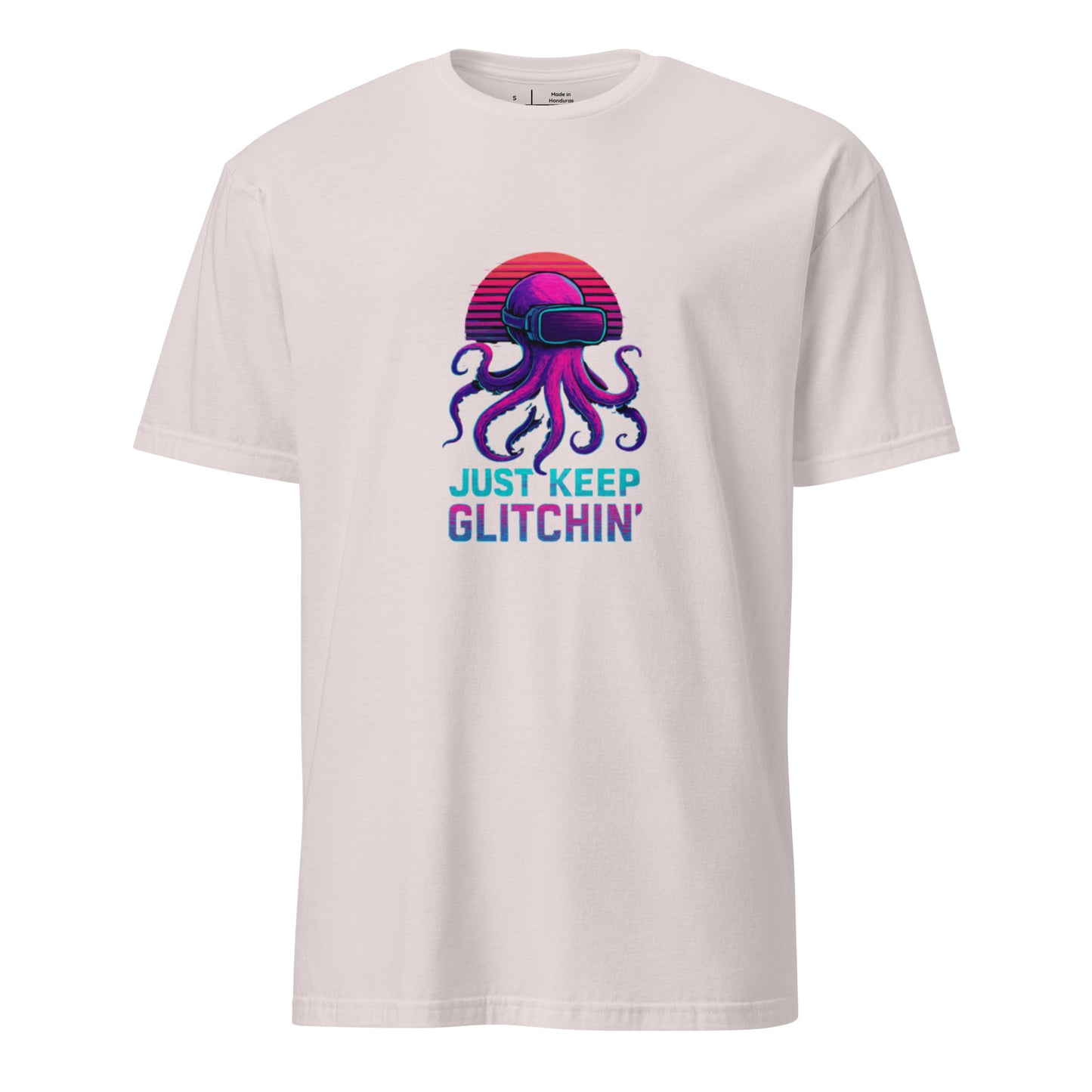 Just Keep Glitchin’ – Cyber Octopus VR - Short-Sleeve Unisex T-Shirt - Graphic Tee - Ice Grey - Front