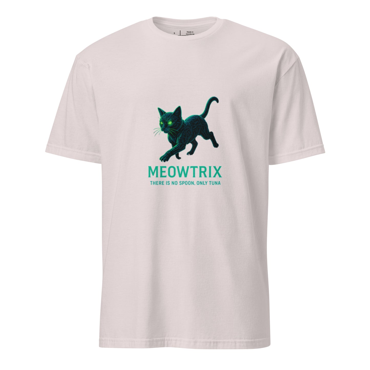 Meowtrix – Cyber Cat Matrix Parody - Short-Sleeve Unisex T-Shirt - Graphic Tee - Ice Grey - Front