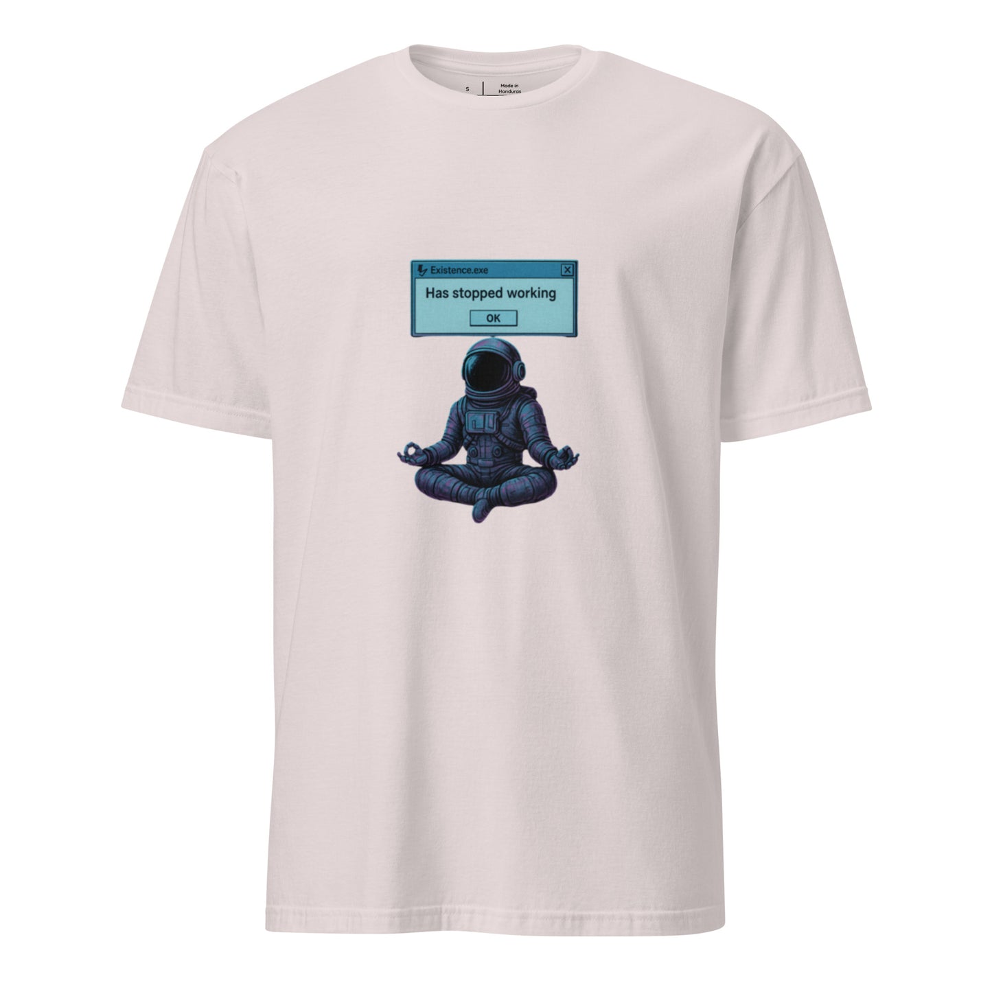 Existence.exe Has Stopped Working – Meditating Astronaut Glitch - Short-Sleeve Unisex T-Shirt - Graphic Tee - Ice Grey - Front