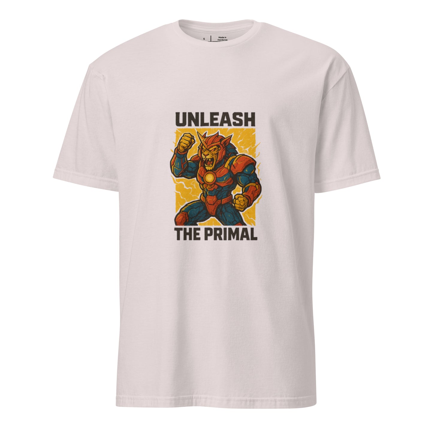 Thunder Primal Overdrive – Tech-Totem Fusion Warrior - Short-Sleeve Unisex T-Shirt - Graphic Tee - Ice Grey - Front