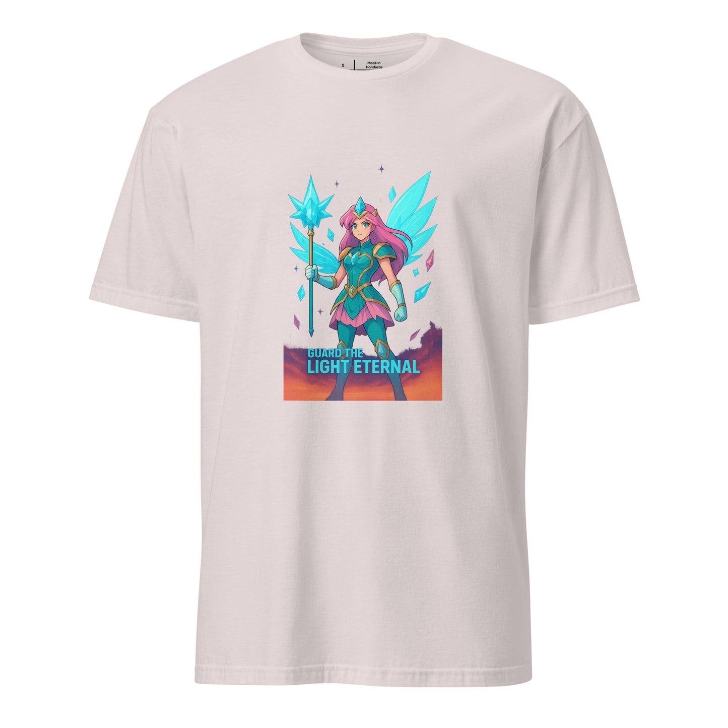 Lumina Star-Sentinel – Cosmic Crystal Heroine - Short-Sleeve Unisex T-Shirt - Graphic Tee - Ice Grey - Front