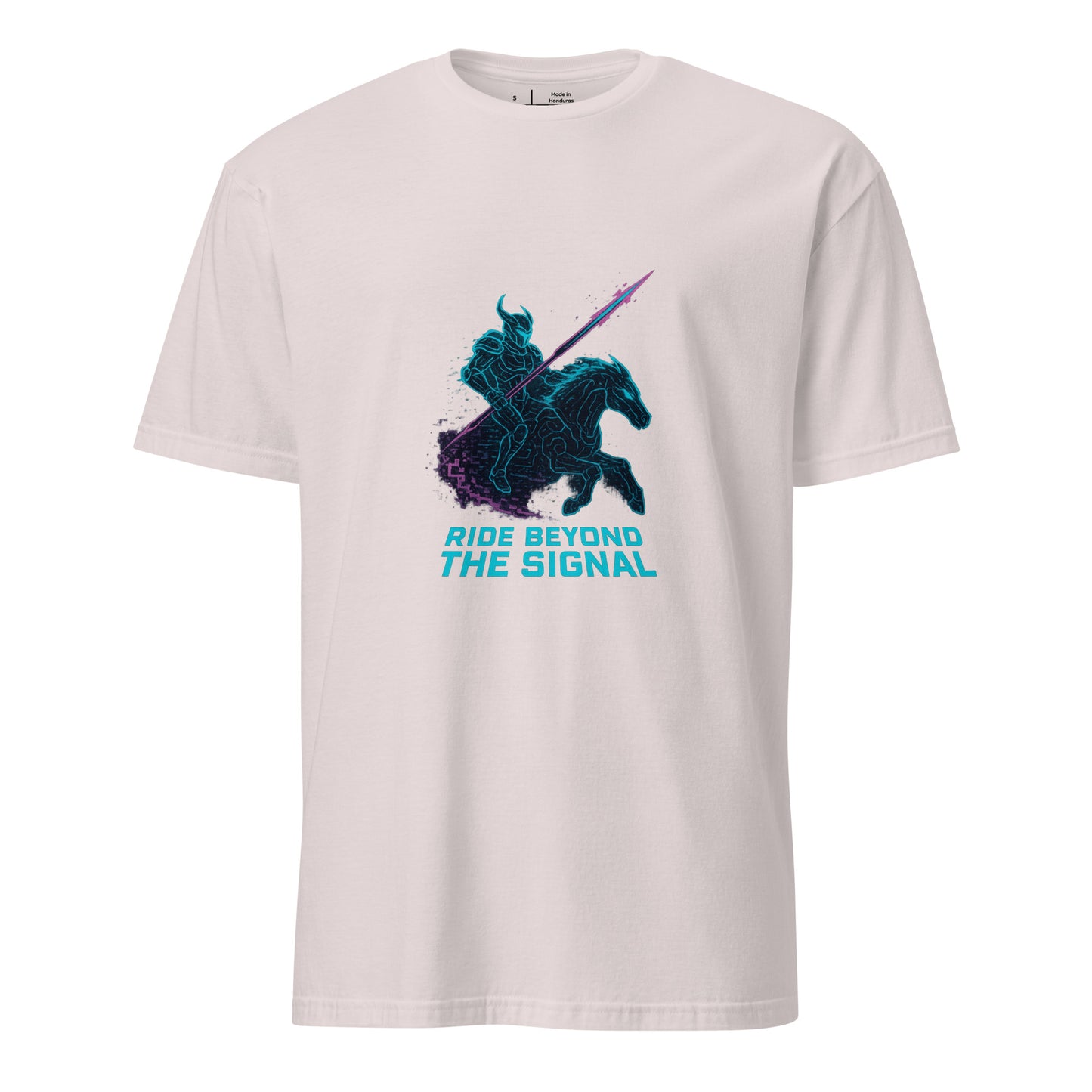 Neon Wraith Dragoon – “Ride Beyond the Signal.” - Short-Sleeve Unisex T-Shirt - Graphic Tee - Ice Grey - Front