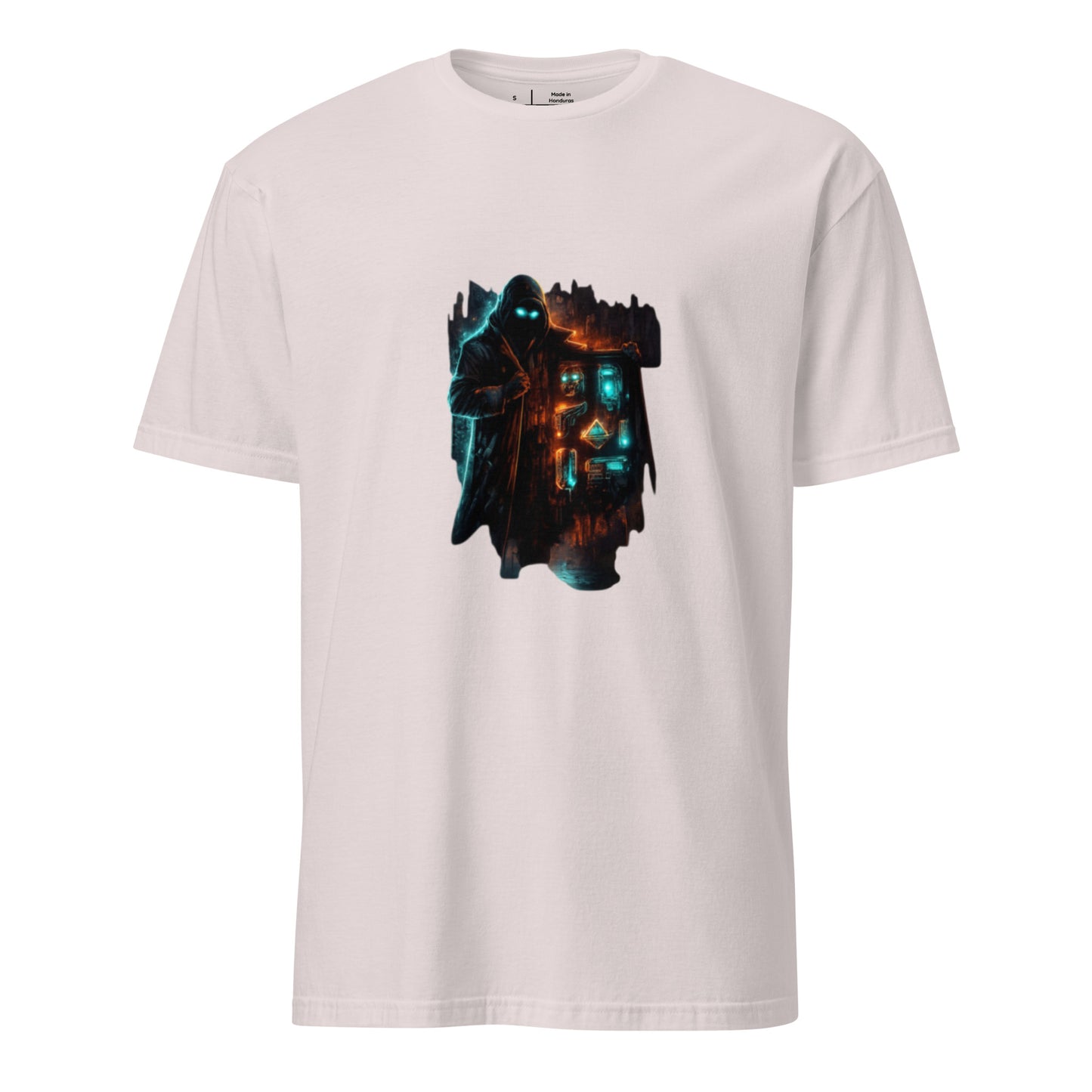 Cyber Relic Dealer – Urban Sci-Fi Graffiti  - Short-Sleeve Unisex T-Shirt - Graphic Tee - Ice Grey - Front