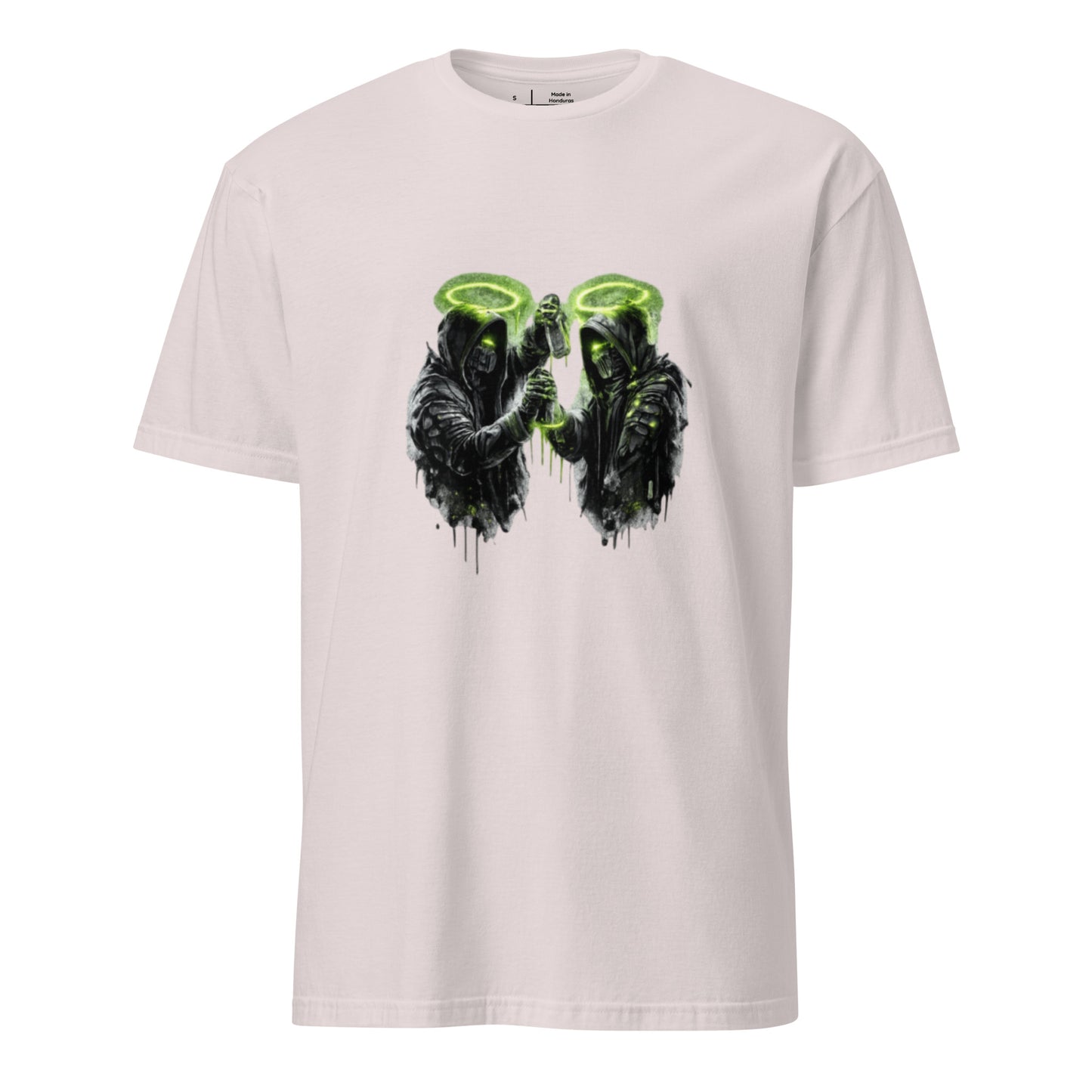 Halo Hackers – Cyber Streetwear - Short-Sleeve Unisex T-Shirt - Graphic Tee - Ice Grey - Front