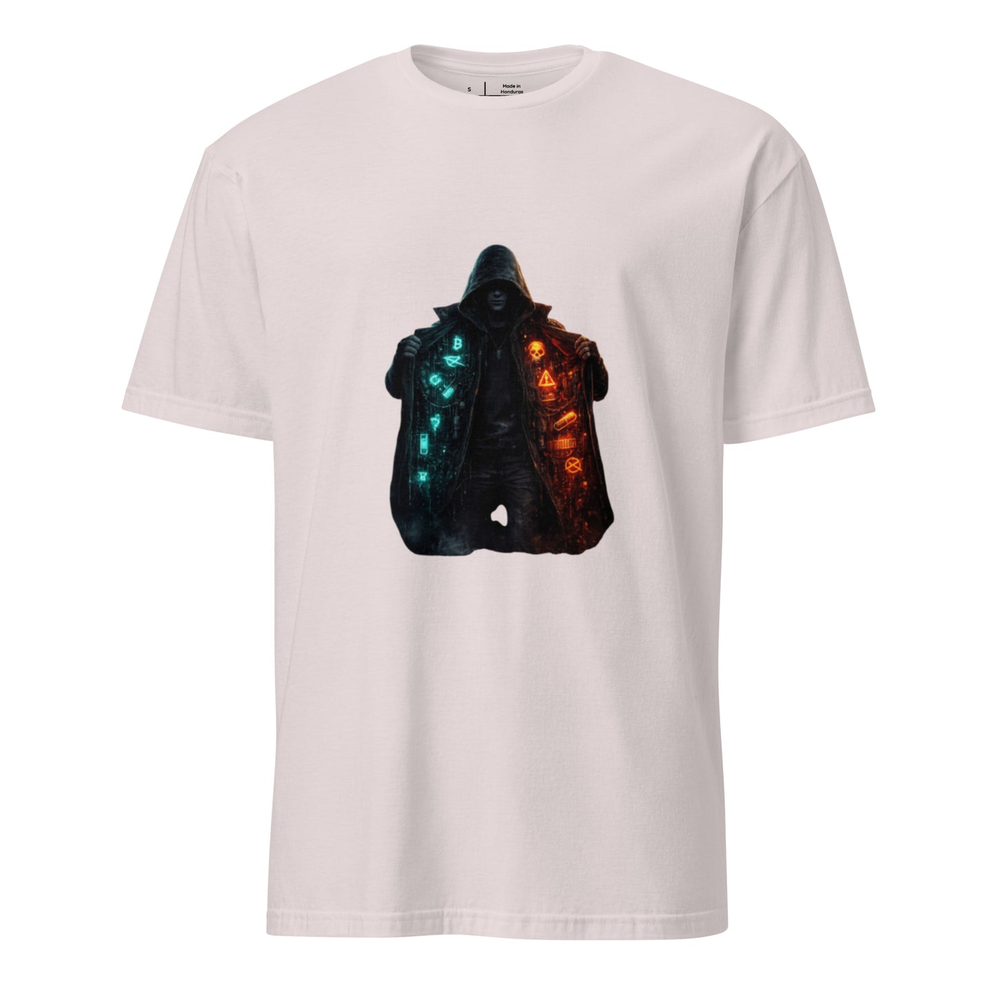 Neon Truth Smuggler – Cyber Streetwear - Short-Sleeve Unisex T-Shirt - Graphic Tee - Ice Grey - Front