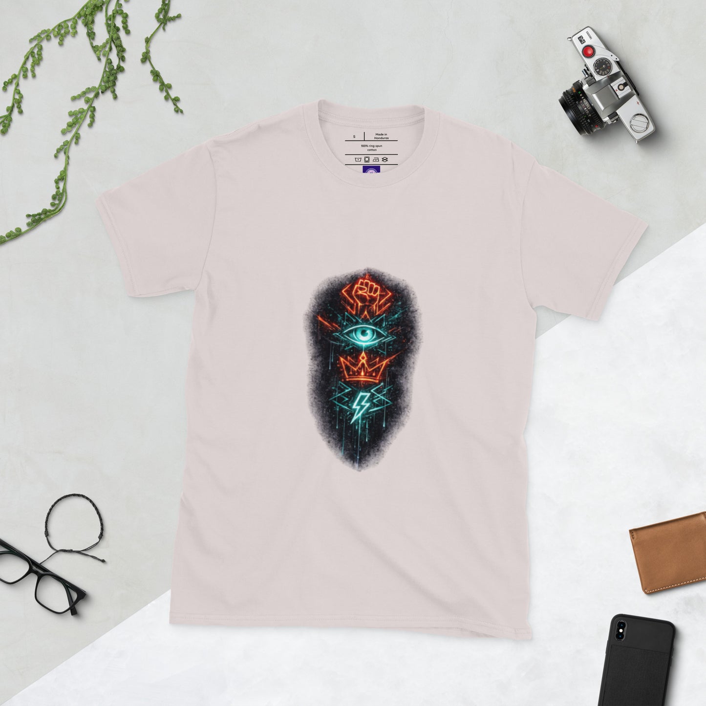 Neon Rebellion Totem - Short-Sleeve Unisex T-Shirt - Graphic Tee - Ice Grey - Front
