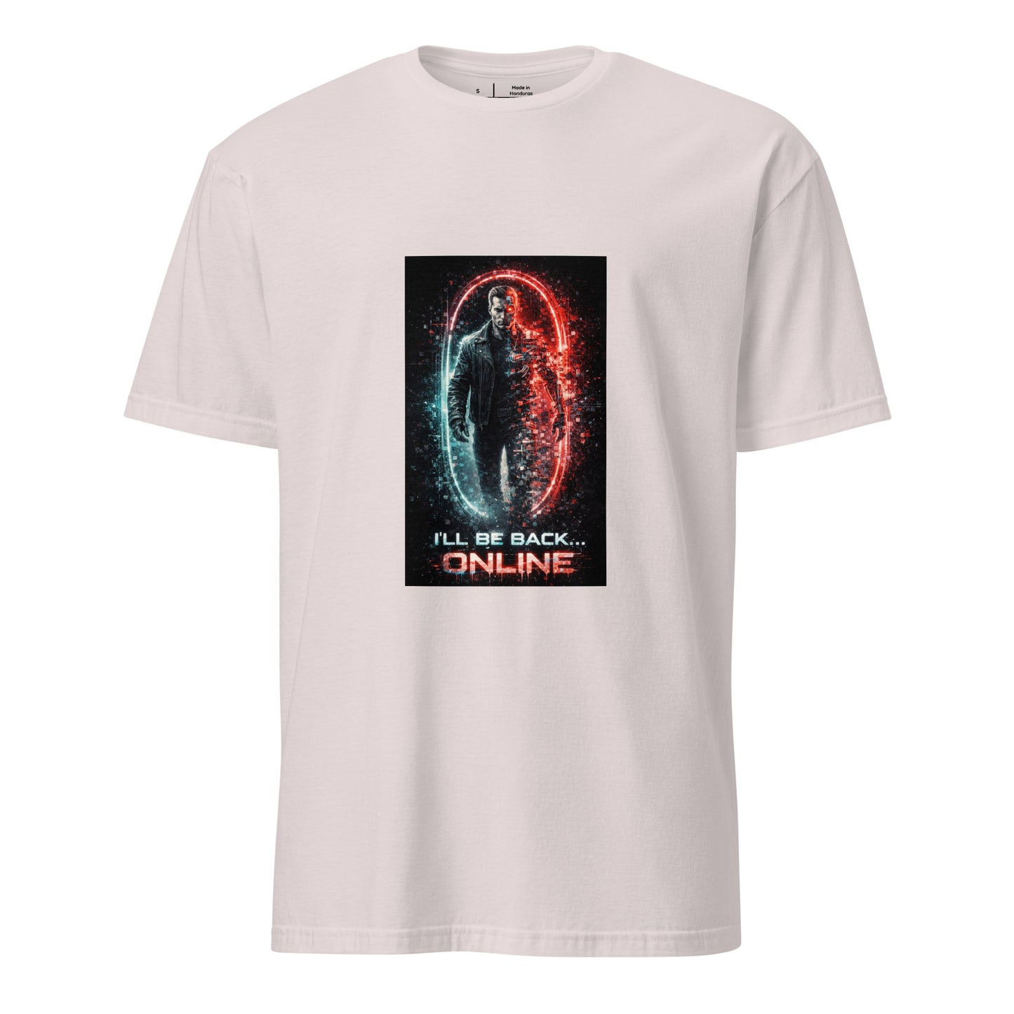 I’ll Be Back… Online – Retro Cyber Action - Short-Sleeve Unisex T-Shirt - Graphic Tee - Ice Grey - Front