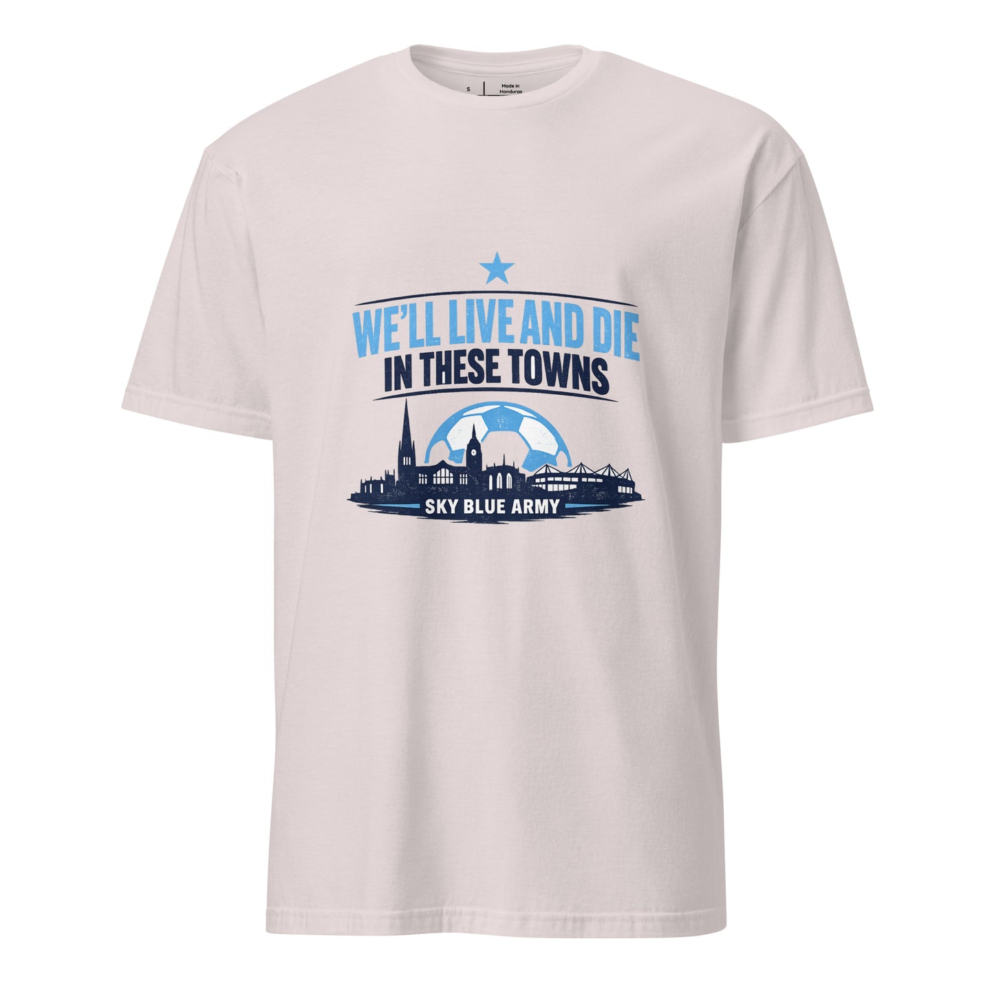 Live and Die in These Towns – Coventry Skyline - Short-Sleeve Unisex T-Shirt - Graphic Tee - Ice Grey - Front