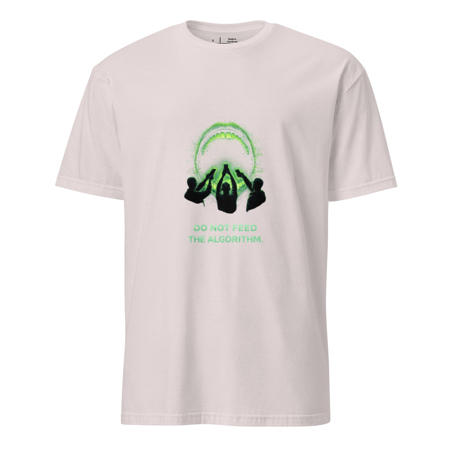 Do Not Feed The Algorithm – Cyber Dystopia - Short-Sleeve Unisex T-Shirt - Graphic Tee - Ice Grey - Front
