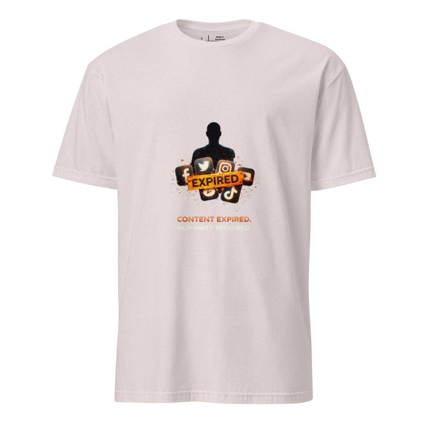 Content Expired. Humanity Required. – Cyber Propaganda - Short-Sleeve Unisex T-Shirt - Graphic Tee - Ice Grey - Front