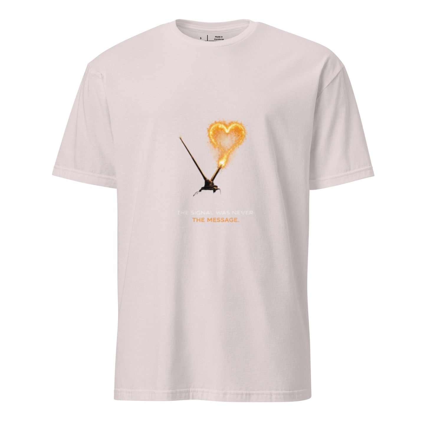 The Signal Was Never The Message – Minimal Cyber Poetry - Short-Sleeve Unisex T-Shirt - Graphic Tee - Ice Grey - Front