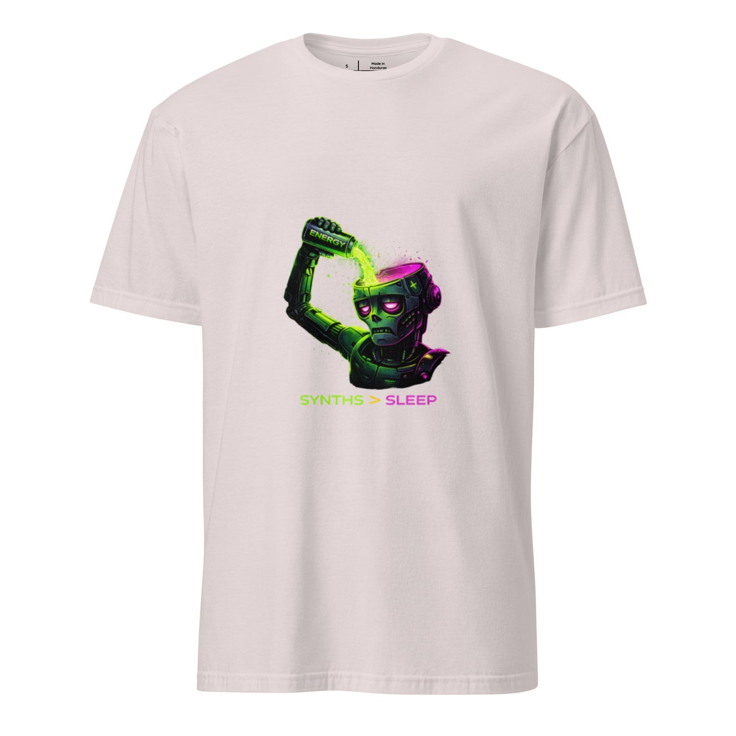 Energy Needed: Synths > Sleep – Cyber Rave - Short-Sleeve Unisex T-Shirt - Graphic Tee - Ice Grey - Front