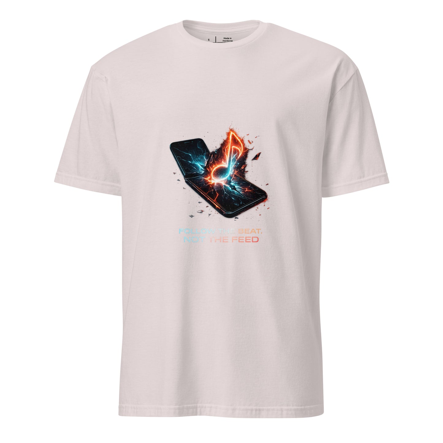 Follow The Beat, Not The Feed – Cyber Rebellion - Short-Sleeve Unisex T-Shirt - Graphic Tee - Ice Grey - Front