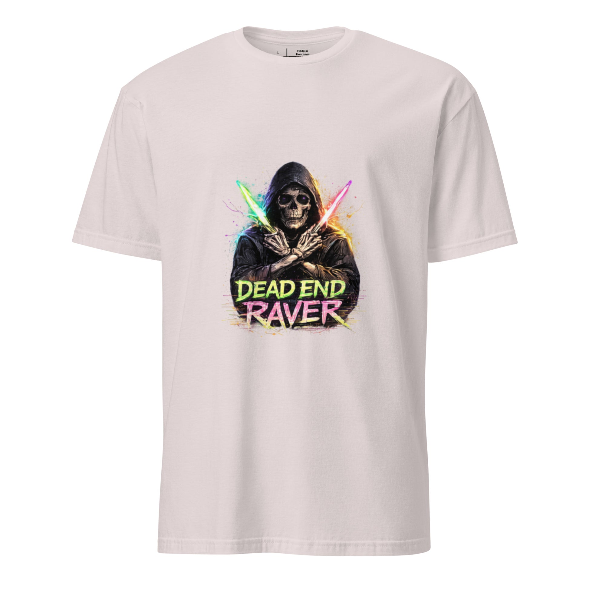 Dead End Raver – Neon Skull Rave - Short-Sleeve Unisex T-Shirt- Graphic Tee - Ice Grey - Front