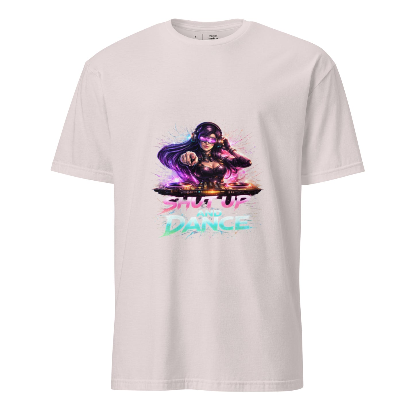 Shut Up And Dance – Cyber Rave DJ - Short-Sleeve Unisex T-Shirt - Graphic Tee - Ice Grey - Front