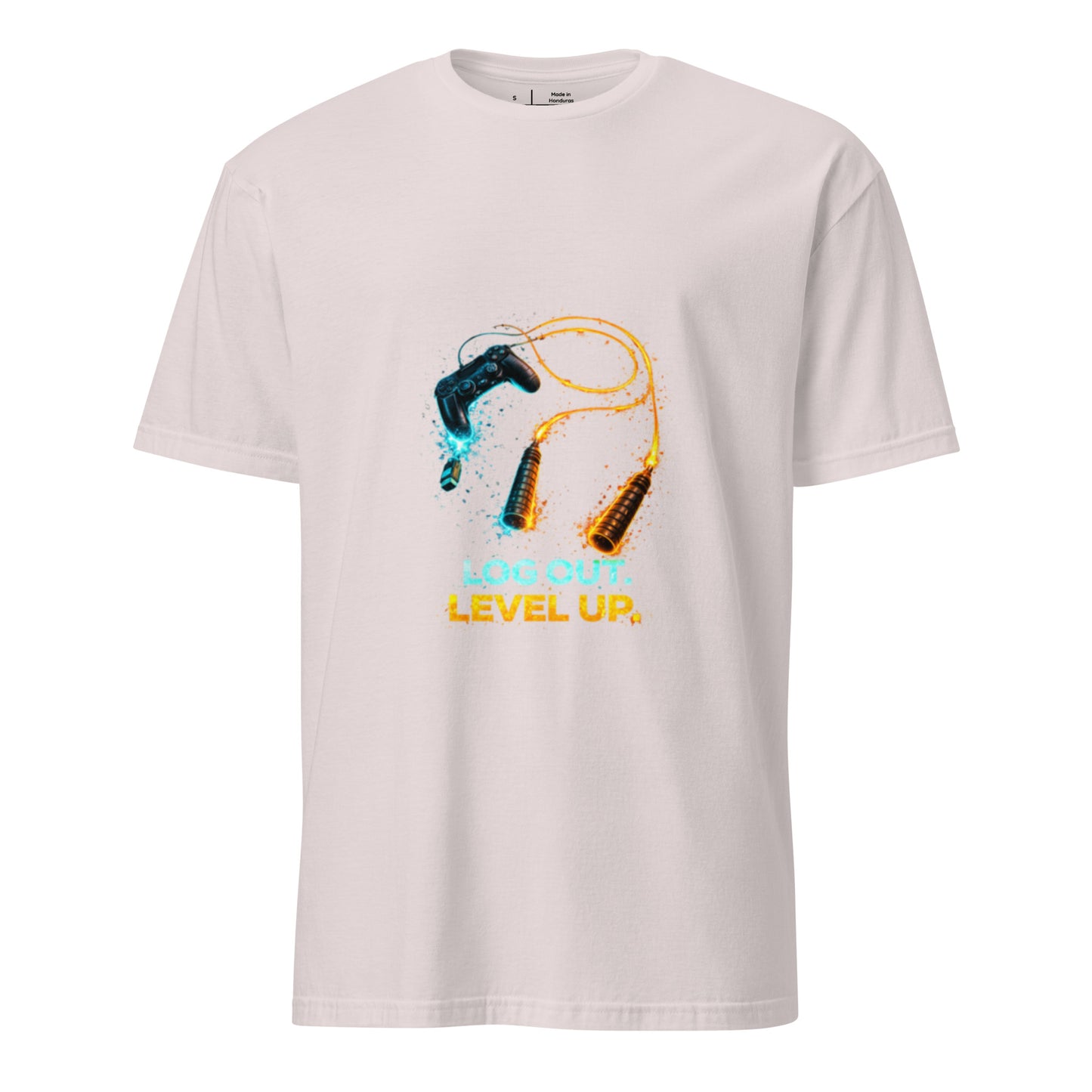 Log Out. Level Up. – Gamer Fitness Motivation - Short-Sleeve Unisex T-Shirt - Graphic Tee - Ice Grey - Frony