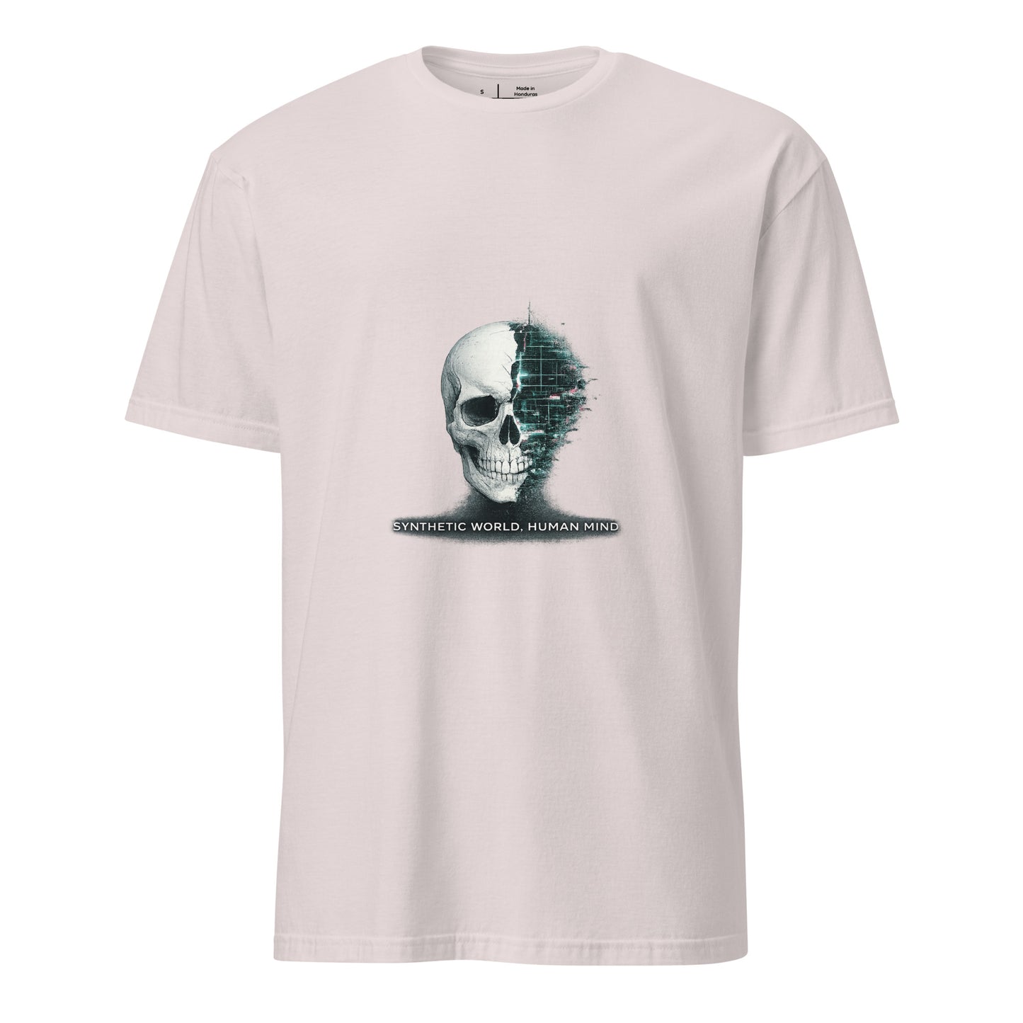 Synthetic World. Human Mind. – Glitch Philosophy - Short-Sleeve Unisex T-Shirt - Graphic Tee - Ice Grey - Front