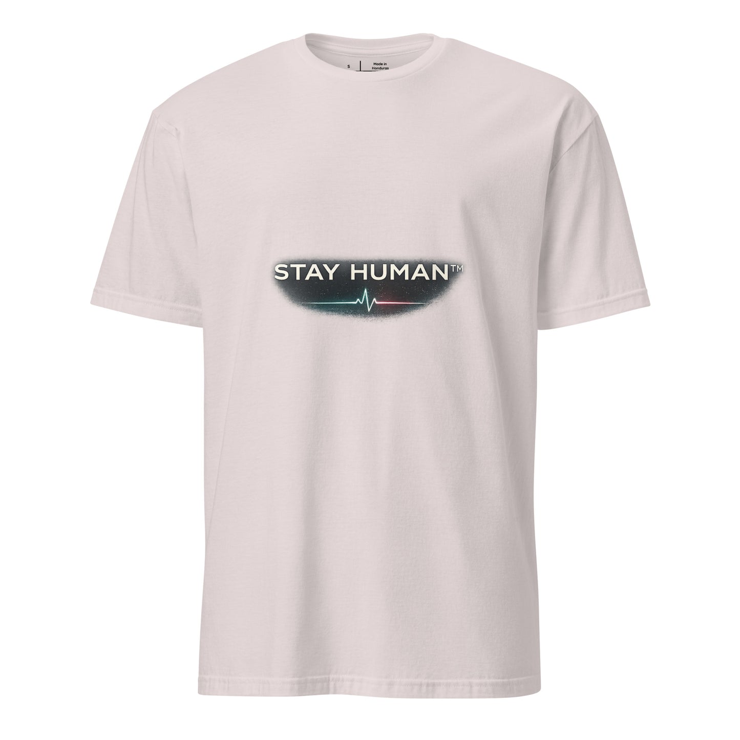 Stay Human™ – Luxury Minimalist Statement - Short-Sleeve Unisex T-Shirt - Graphic Tee - Ice Grey - Front