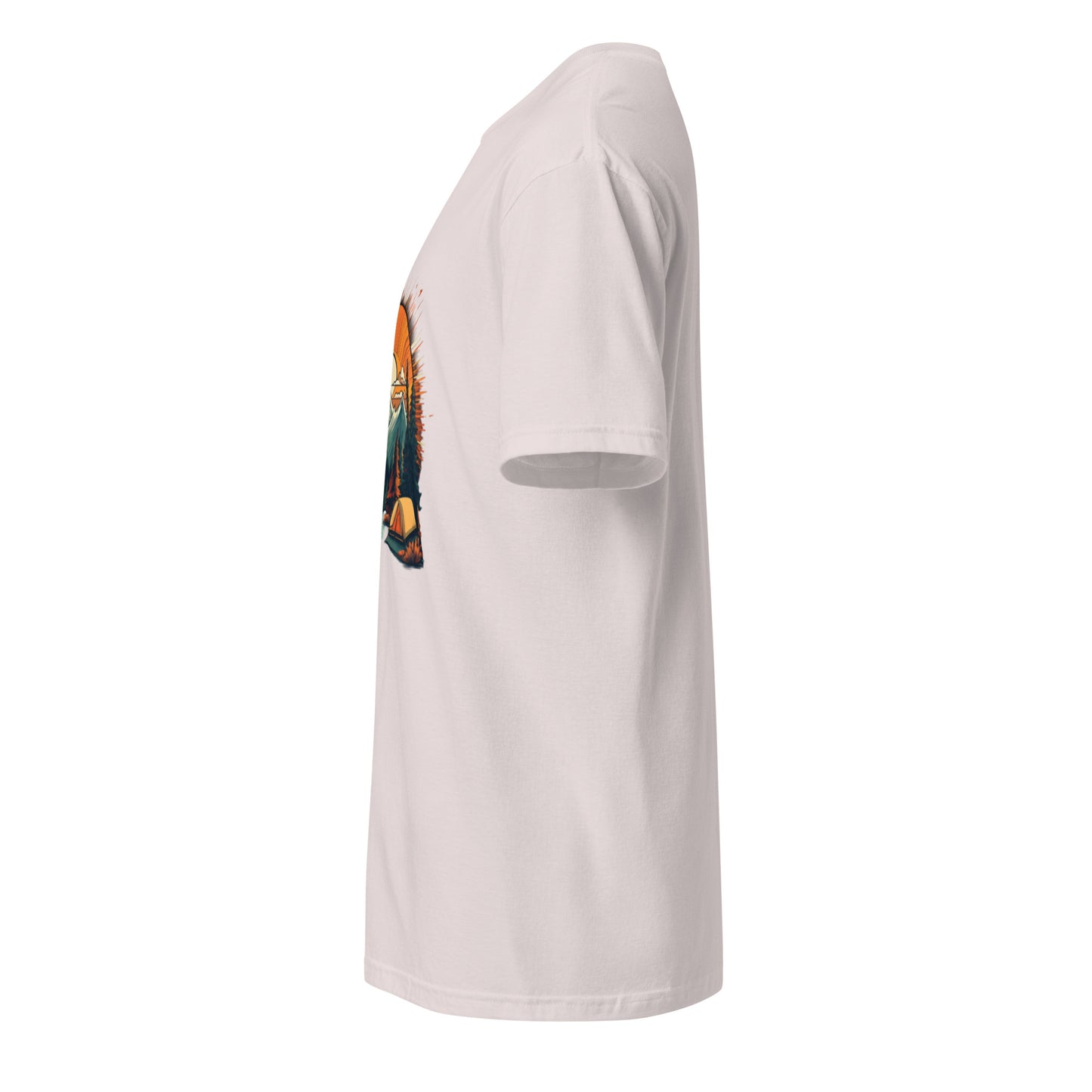 Golden Sunset Camping Escape – Adventure - Short-Sleeve Unisex T-Shirt - Graphic Tee - Ice Grey - Left side