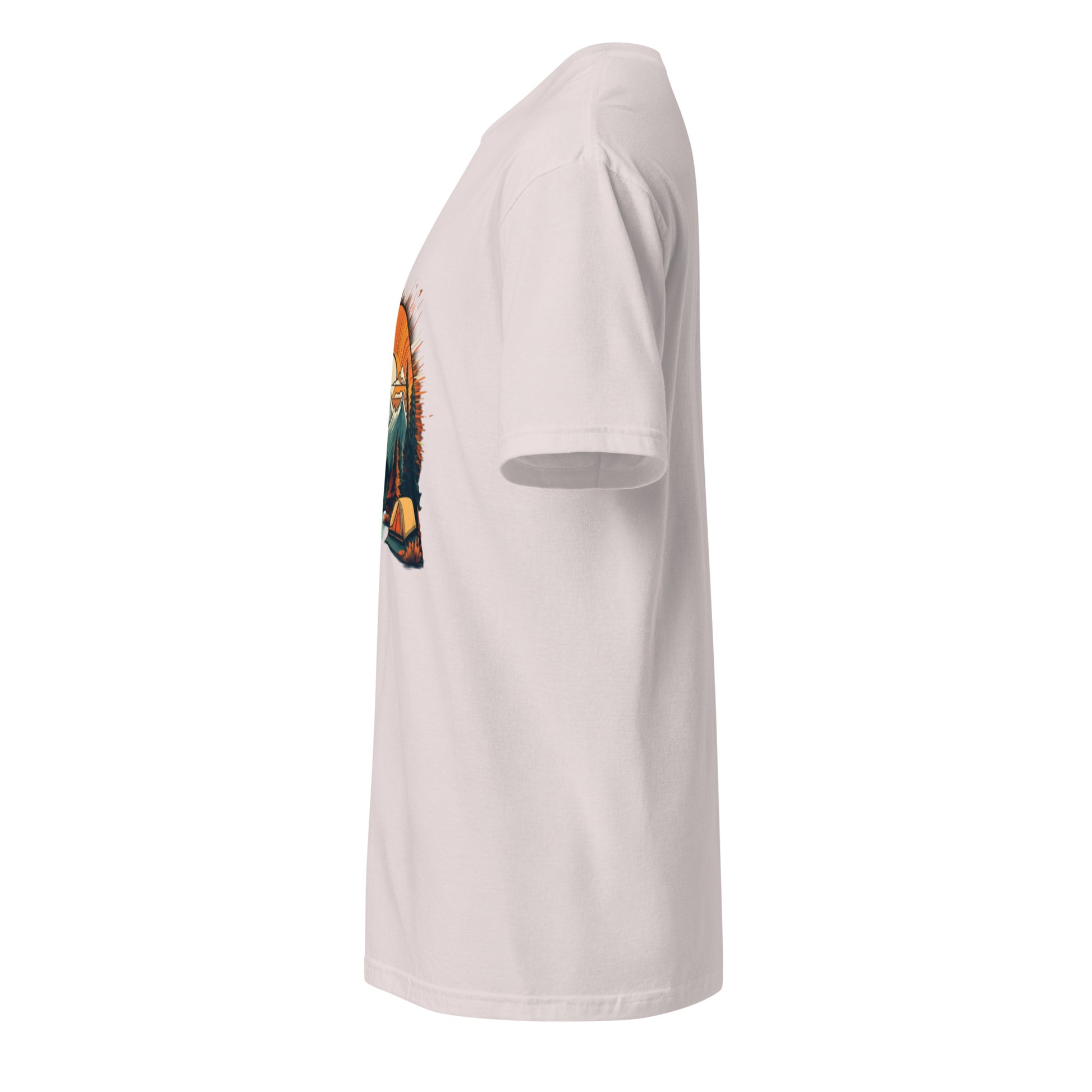 Golden Sunset Camping Escape – Adventure - Short-Sleeve Unisex T-Shirt - Graphic Tee - Ice Grey - Left side